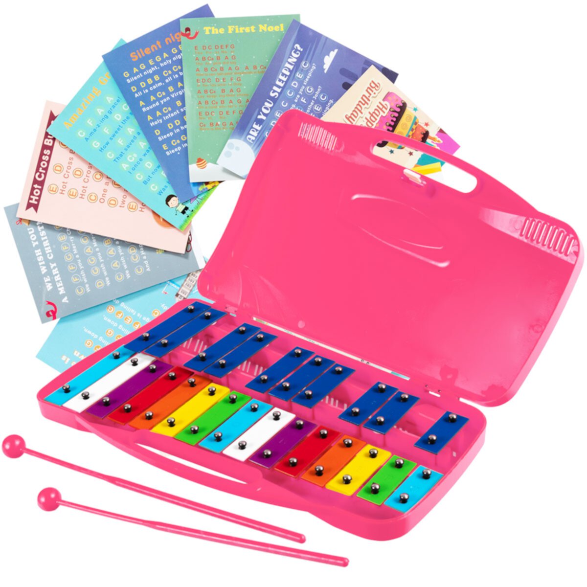 Topbuy 25 Notes Kids Chromatic Aluminium Xylophone with Case and 2 Mallets Pink Topbuy