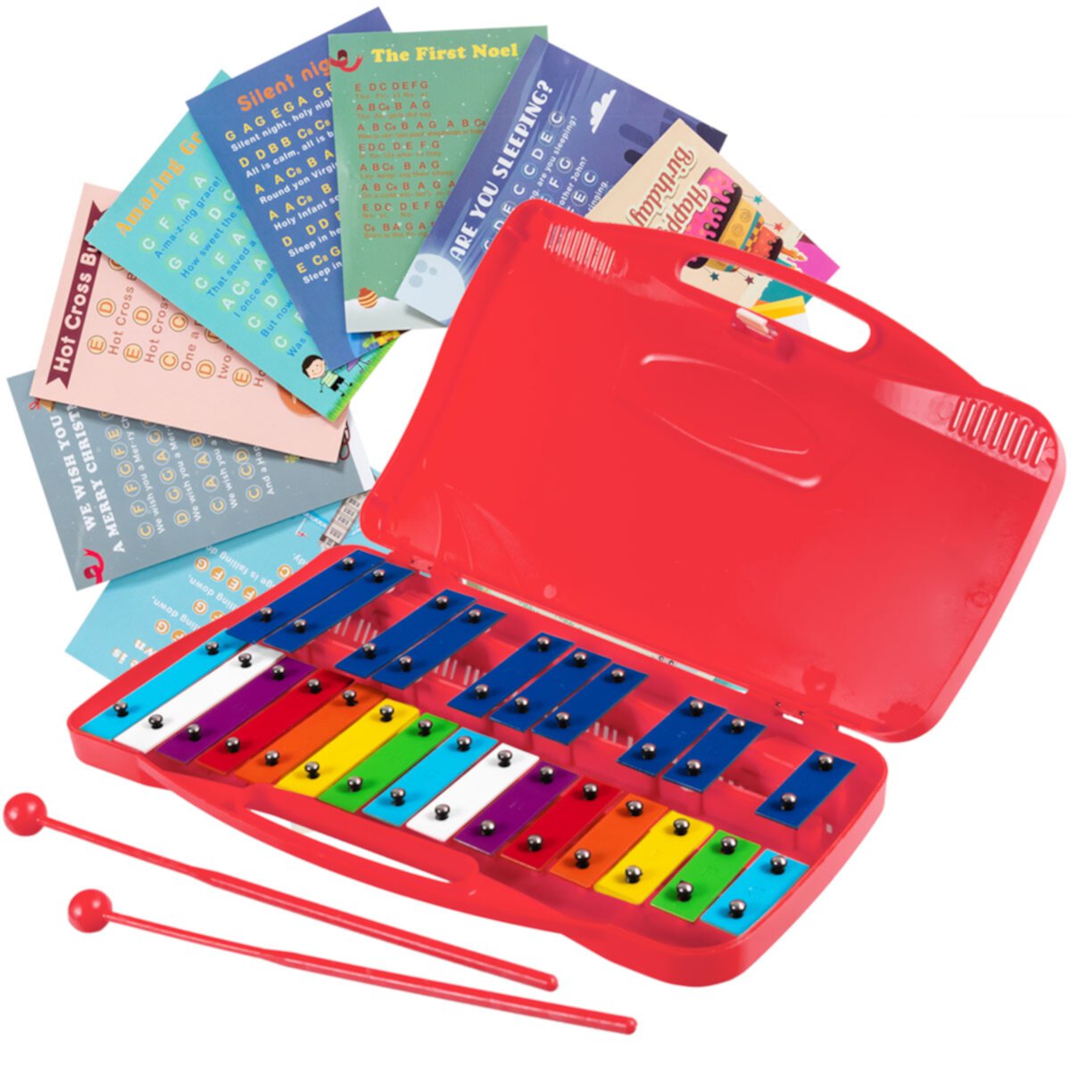 Topbuy 25 Notes Kids Chromatic Aluminium Xylophone with Case and 2 Mallets Red Topbuy