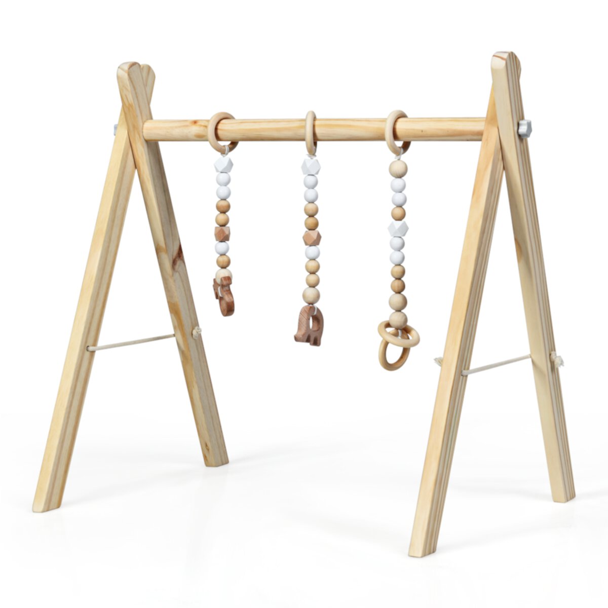 Costway Foldable Wooden Baby Gym with 3 Wooden Teething Toys Hanging Bar Natural Visit the Costway Store