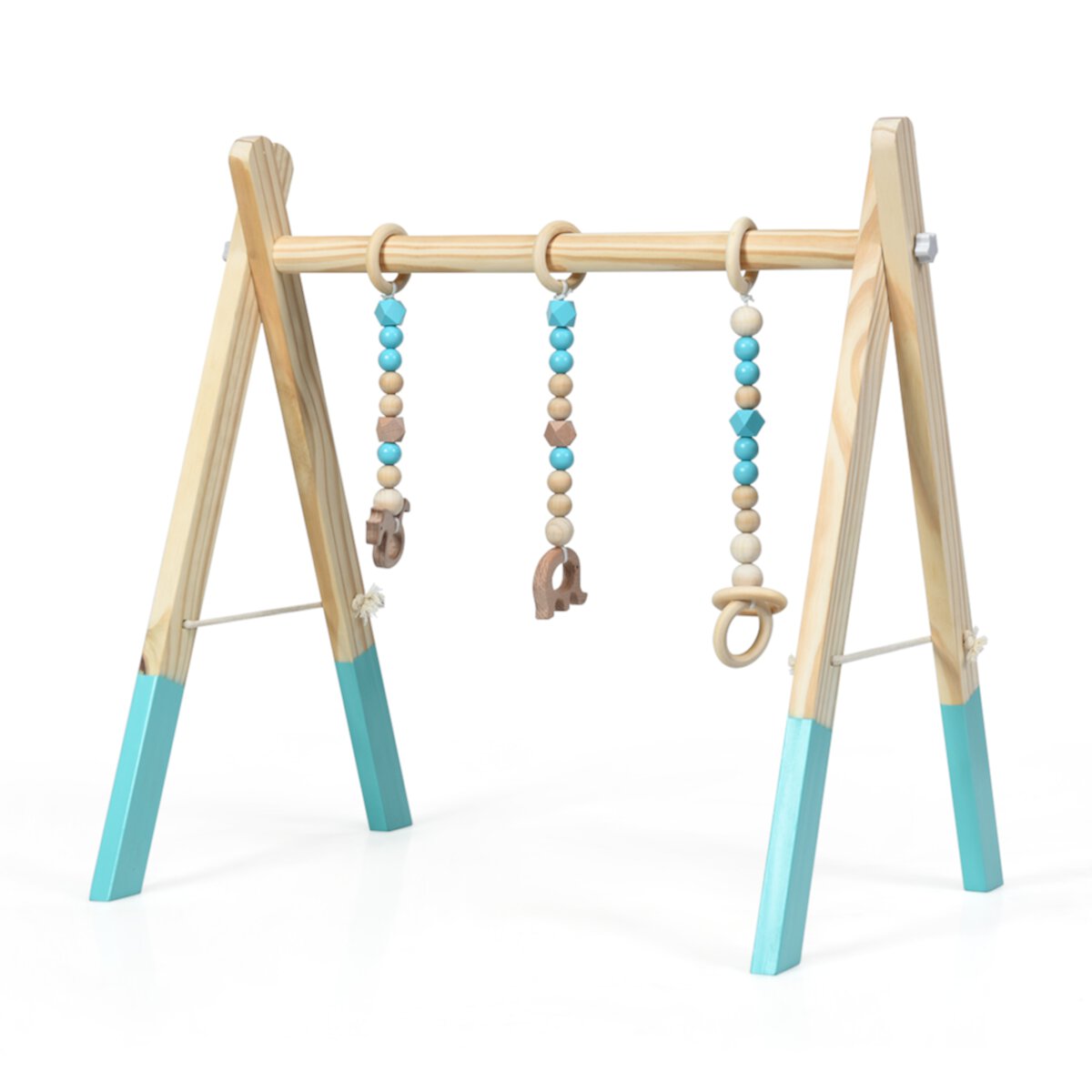 Costway Foldable Wooden Baby Gym with 3 Wooden Teething Toys Hanging Bar Green Visit the Costway Store