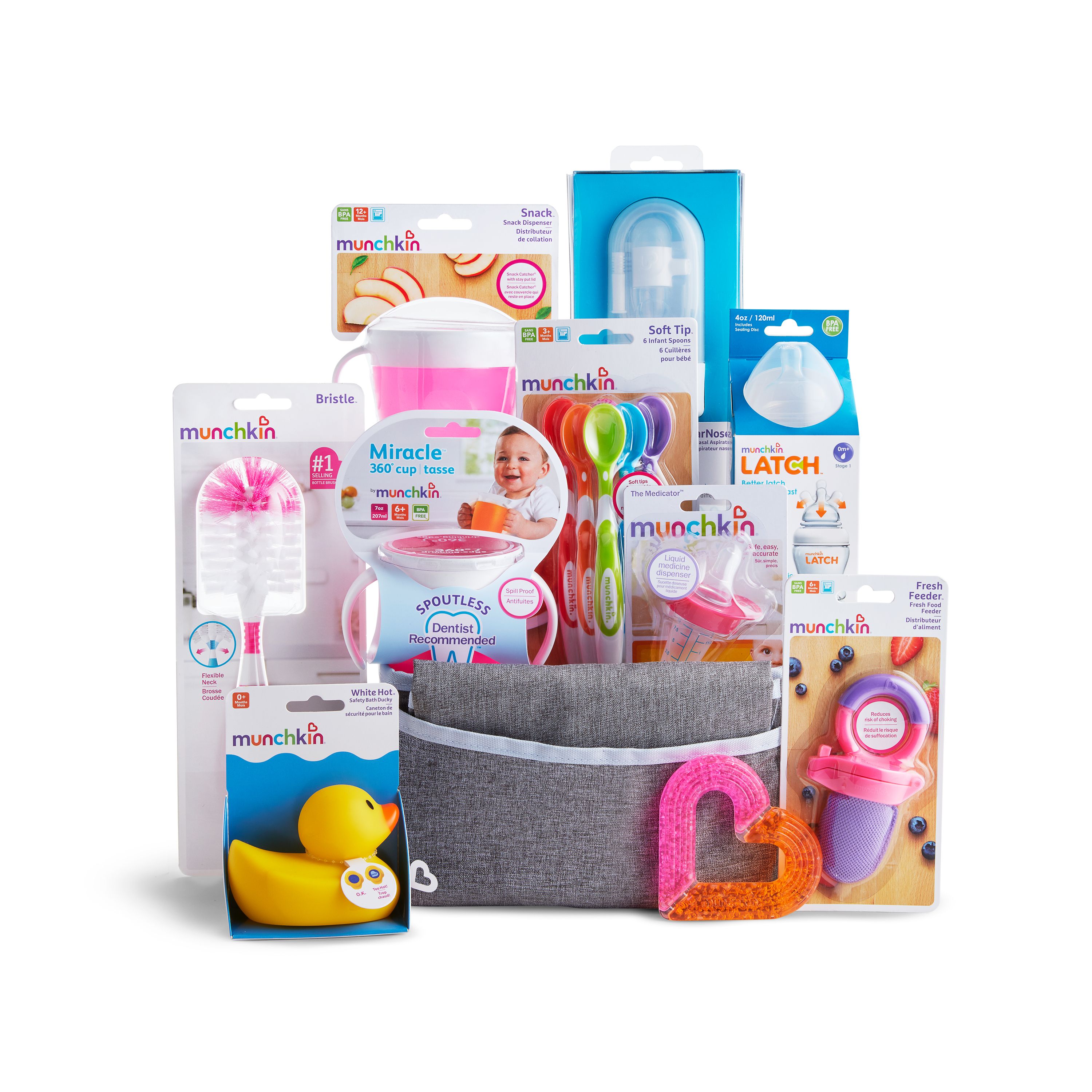 Munchkin Hello Baby Gift Basket, Great for Baby Showers, Includes 11 Baby Products, Pink Visit the Munchkin Store