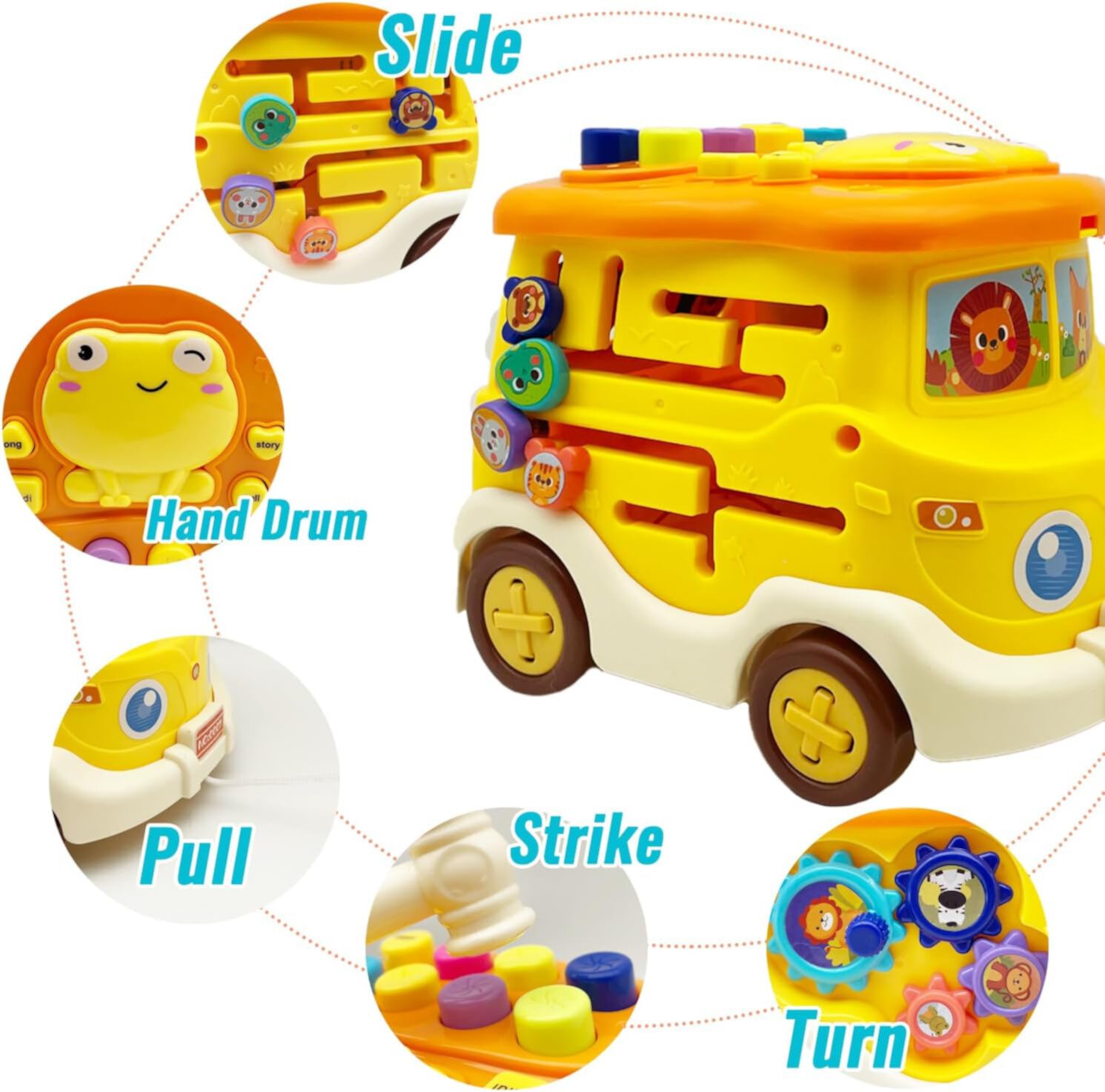 Style-Carry Montessori Toys for 1 Year Old, Baby Musical Bus Toy, Learning Toys for 1 2 3 Year Old Boys Girls, Birthday Toddlers Gift Style-Carry