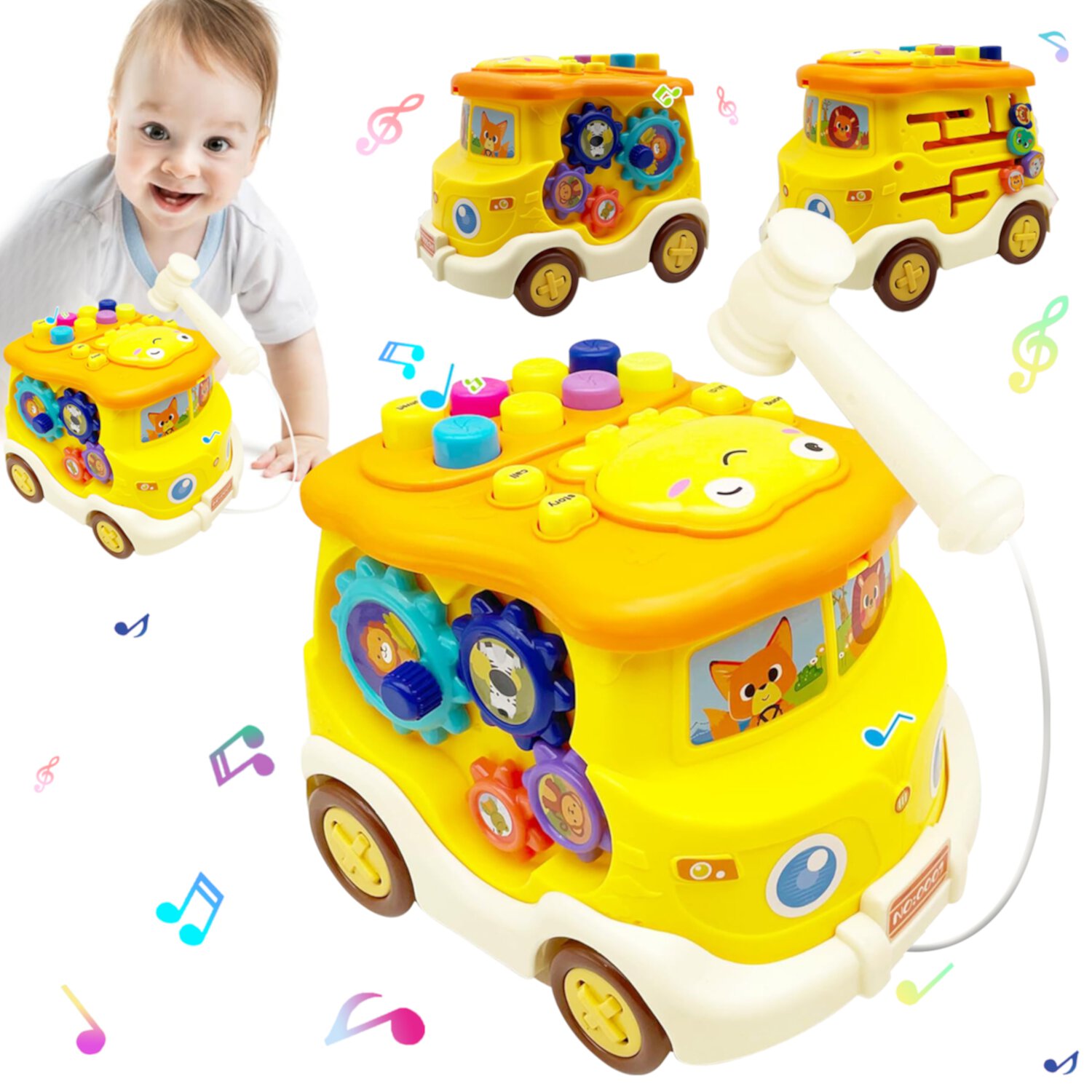 Style-Carry Montessori Toys for 1 Year Old, Baby Musical Bus Toy, Learning Toys for 1 2 3 Year Old Boys Girls, Birthday Toddlers Gift Style-Carry