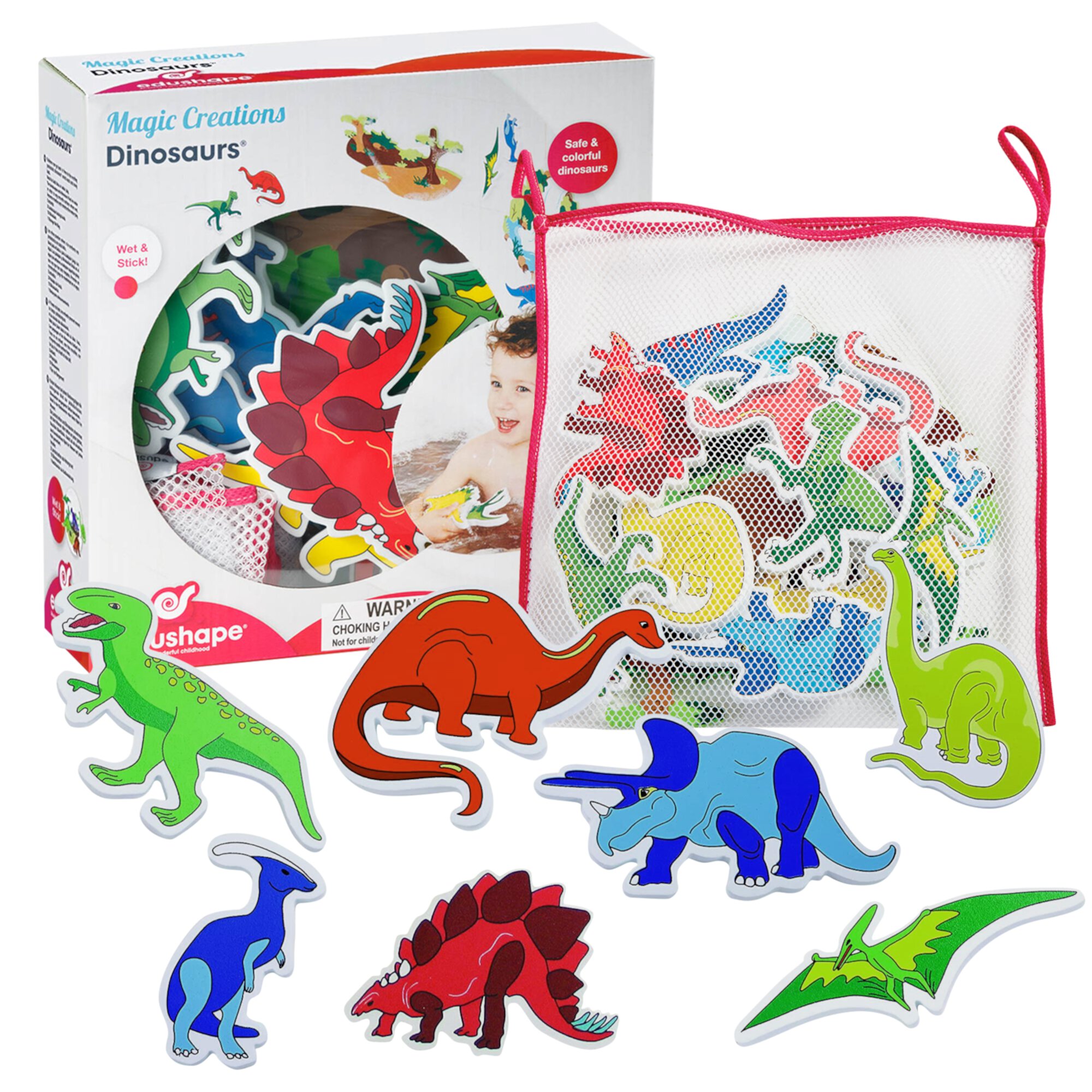 Edushape Magic Creations, Dinosaurs- Stick-On Removable Stickers Baby Bath Foam Toys for Toddlers 1-3 Edushape