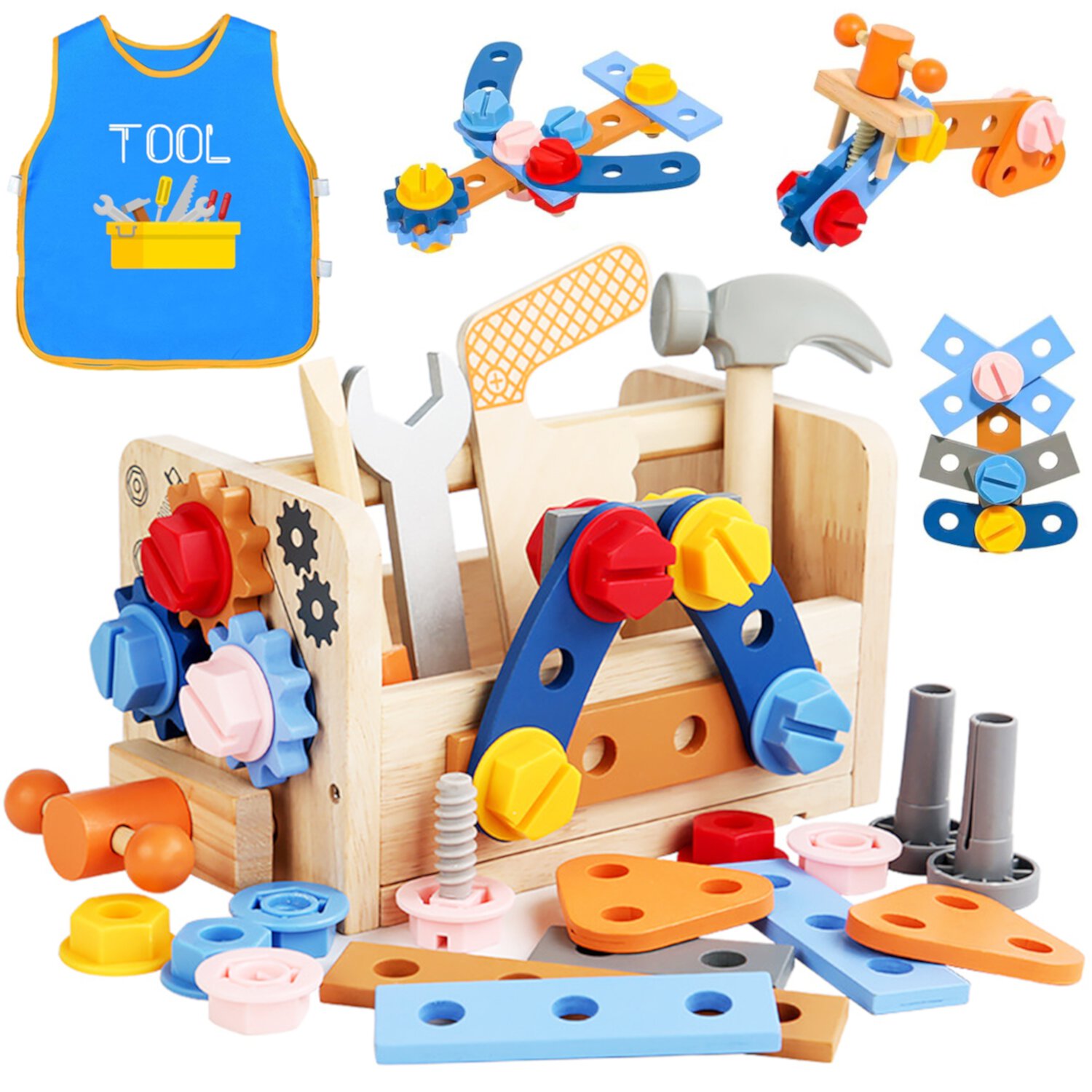 Sytle-Carry Tool Kit for Kids, Wooden Toddler Tools Set with Apron, Boy Toys 3-5, Montessori Educational STEM Construction Toys for 3 4 5 6 Year Old Boys Girls, Best Birthday Gift for Kids Sytle-Carry