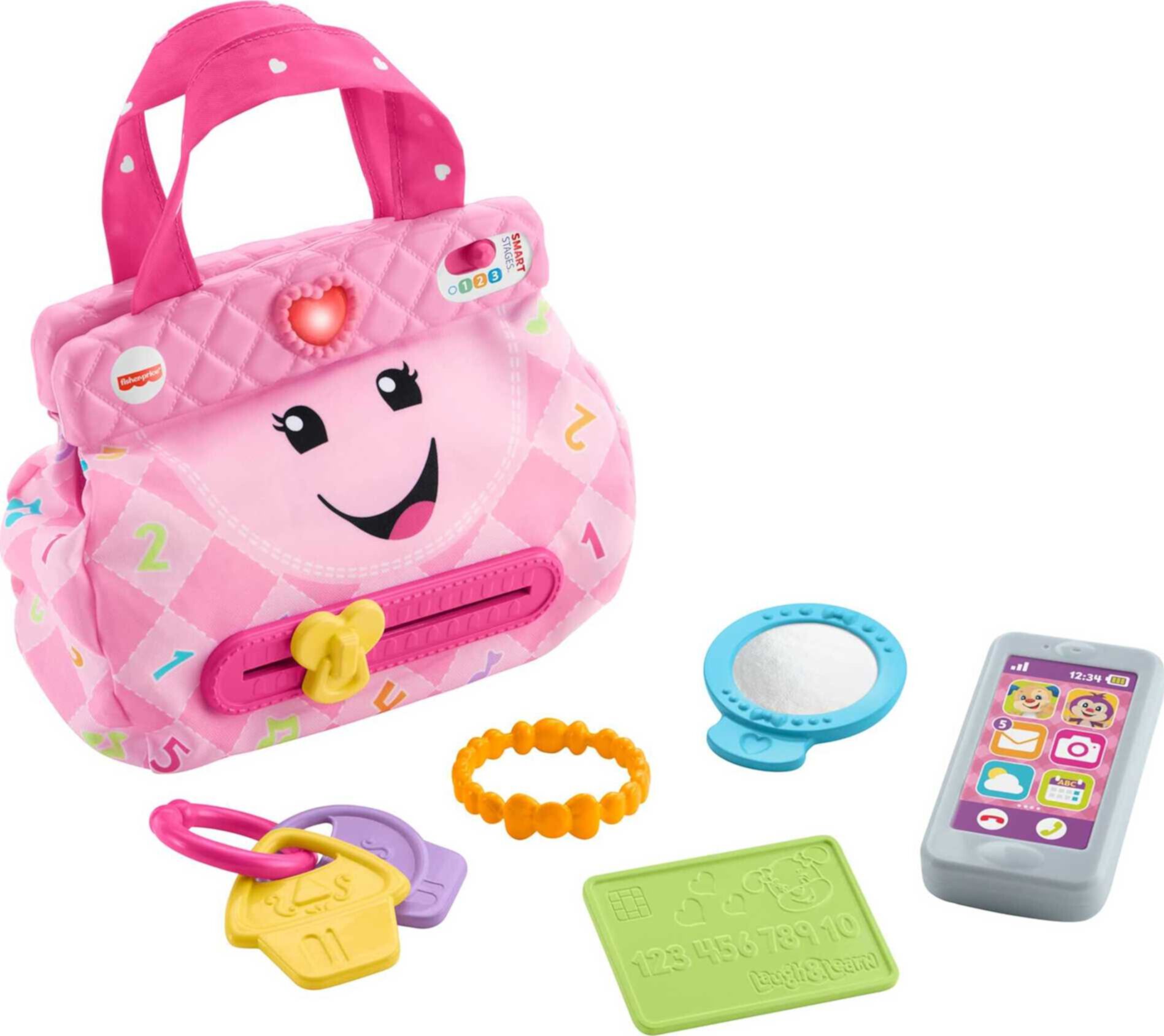 Fisher-Price Smart Purse Learning Toy with Lights & Music, Pretend Play for Baby to Toddler Toy, Pink Fisher-Price