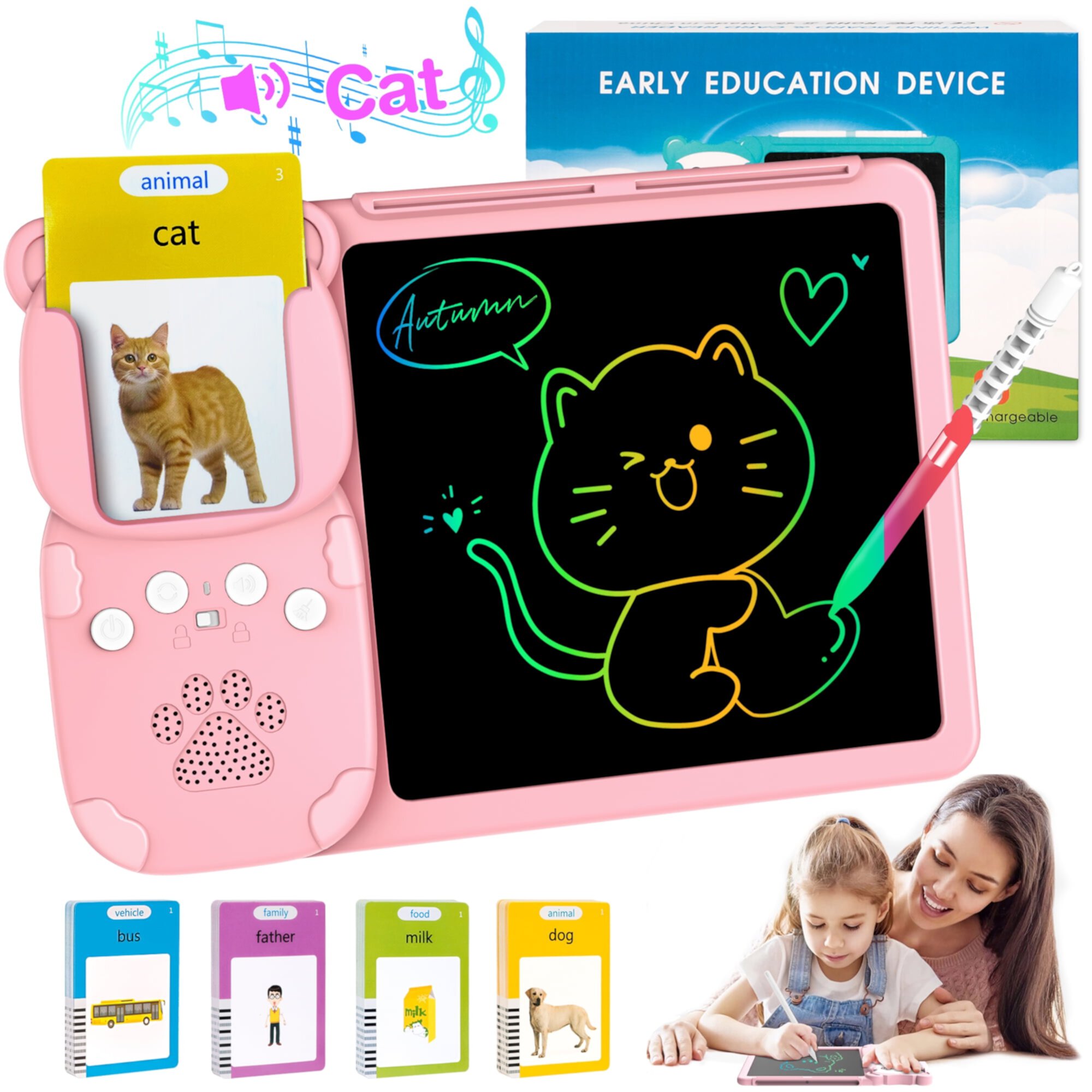 224 Words Talking Flash Cards LCD Writing Tablet for 3-8 Years Toddlers, Drawing Board Pad Toy for Boys Girls Kids Birthday Gifts, Preschool Montessori Speech Therapy Autism Toys Xueyu