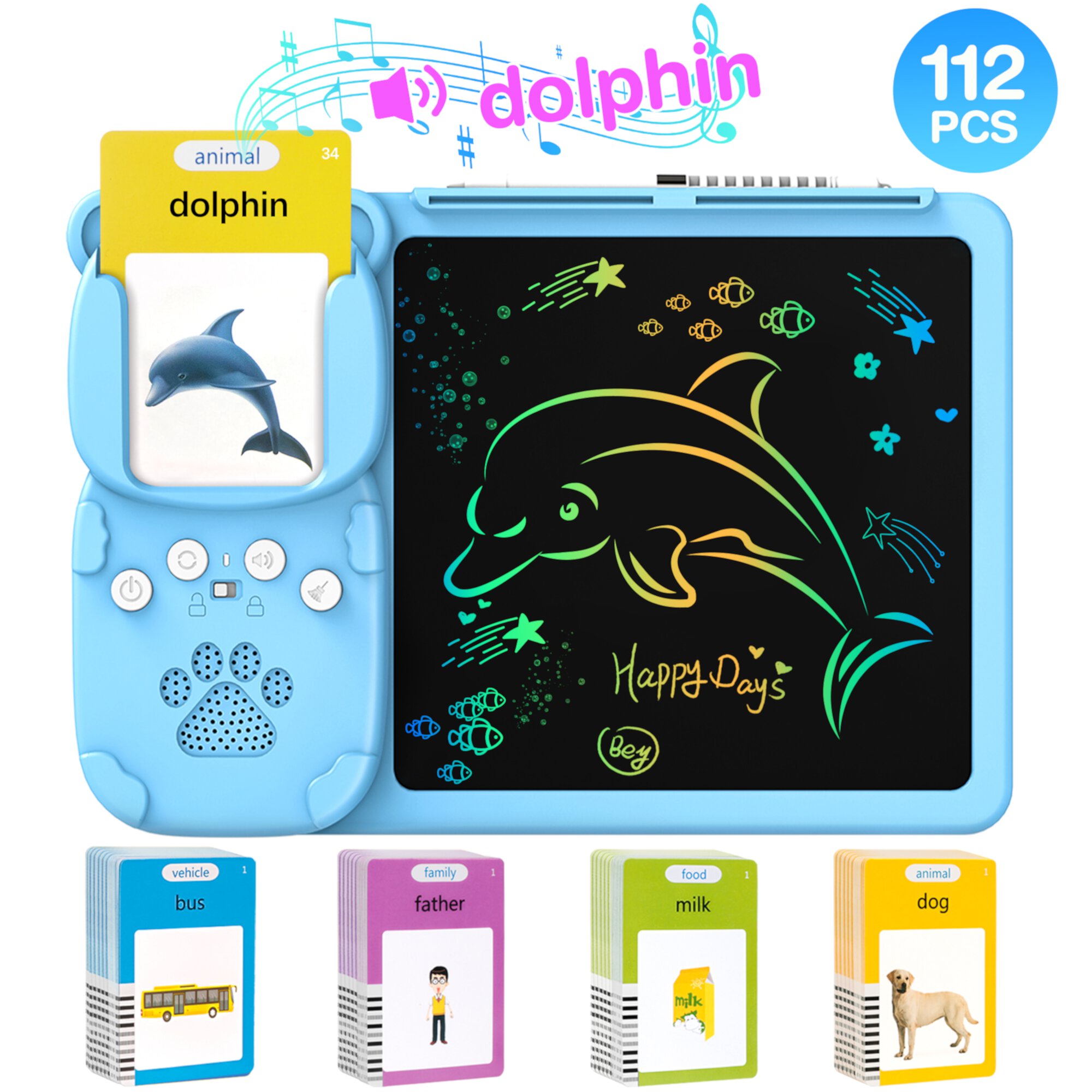 Toddler LCD WritingTablet with 224s Words Talking Flash Cards, Educational Learning Interactive Drawing Board Toys for Kids Birthday Gifts, Preschool Montessori Speech Therapy Autism Toys Blue Xueyu