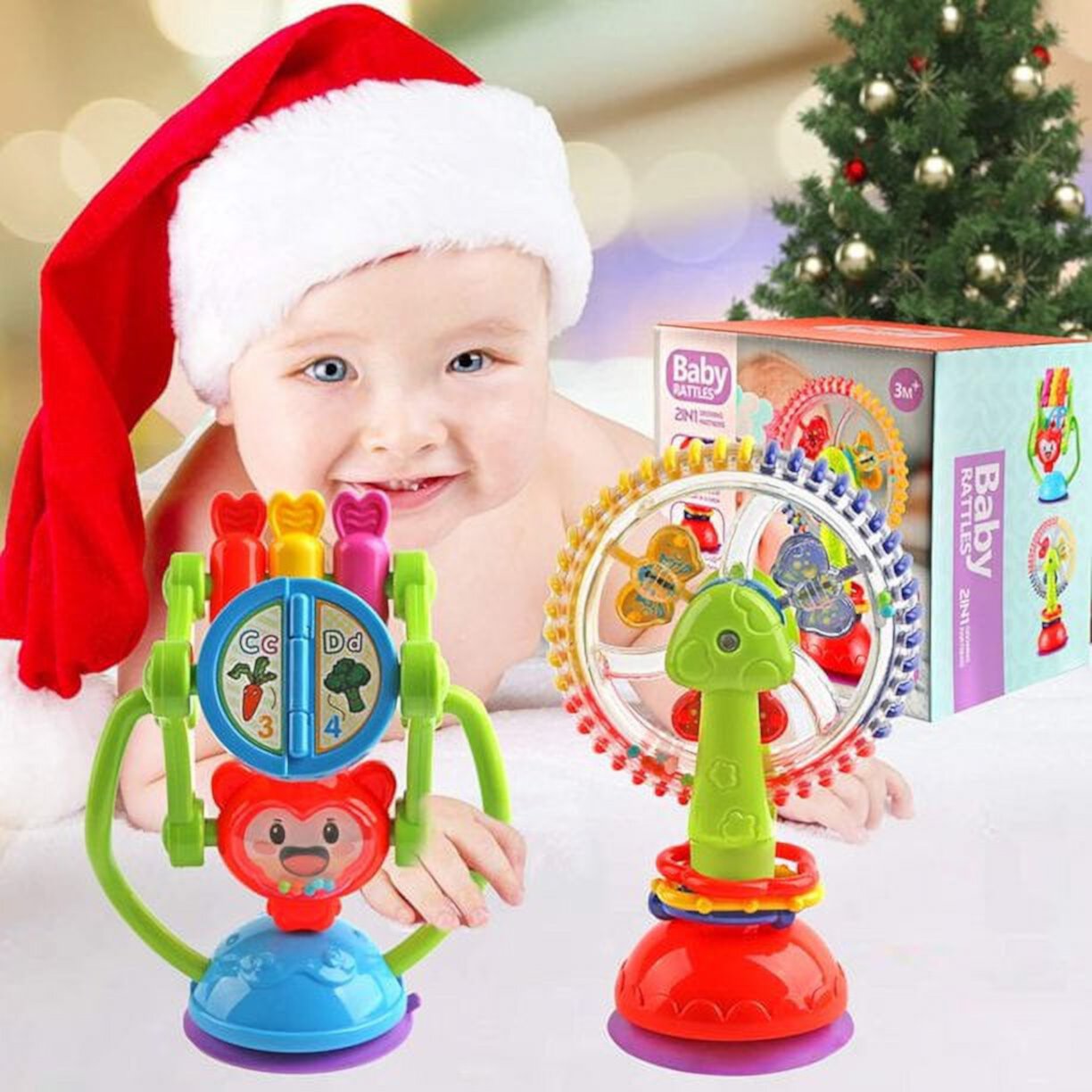 TYMZDYN Baby rattles-baby toys 6-12 months old, baby high chair toys with suction cups, baby rattle activity balls, rattles, grab and rotate, crawling educational toys TYMZDYN