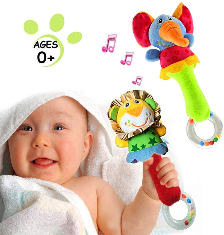 Baby Soft Rattle,Holding Baby Toys, Cute Stuffed Animals Toys With Sound, Suitable for 3, 6, 9, 12 Months Old Babies And Newborn Gifts (2 Pieces) VATENIC