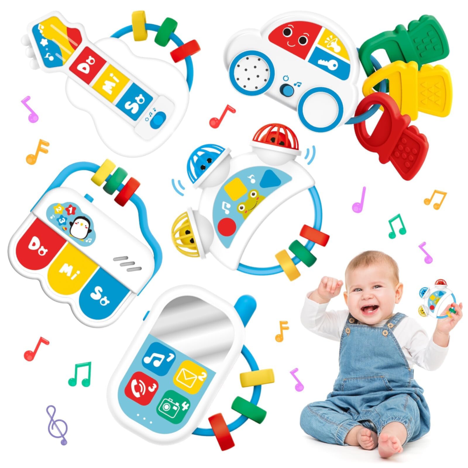 Babies Development Learning Music Toy for Babies 0-3-6-12 Months Baby Rattles Toys Set for Babies 0-6 Months Infant Baby Toys 6-12 Months, Rattles Teethers for Newborn First Birthday Gift Dream Fun