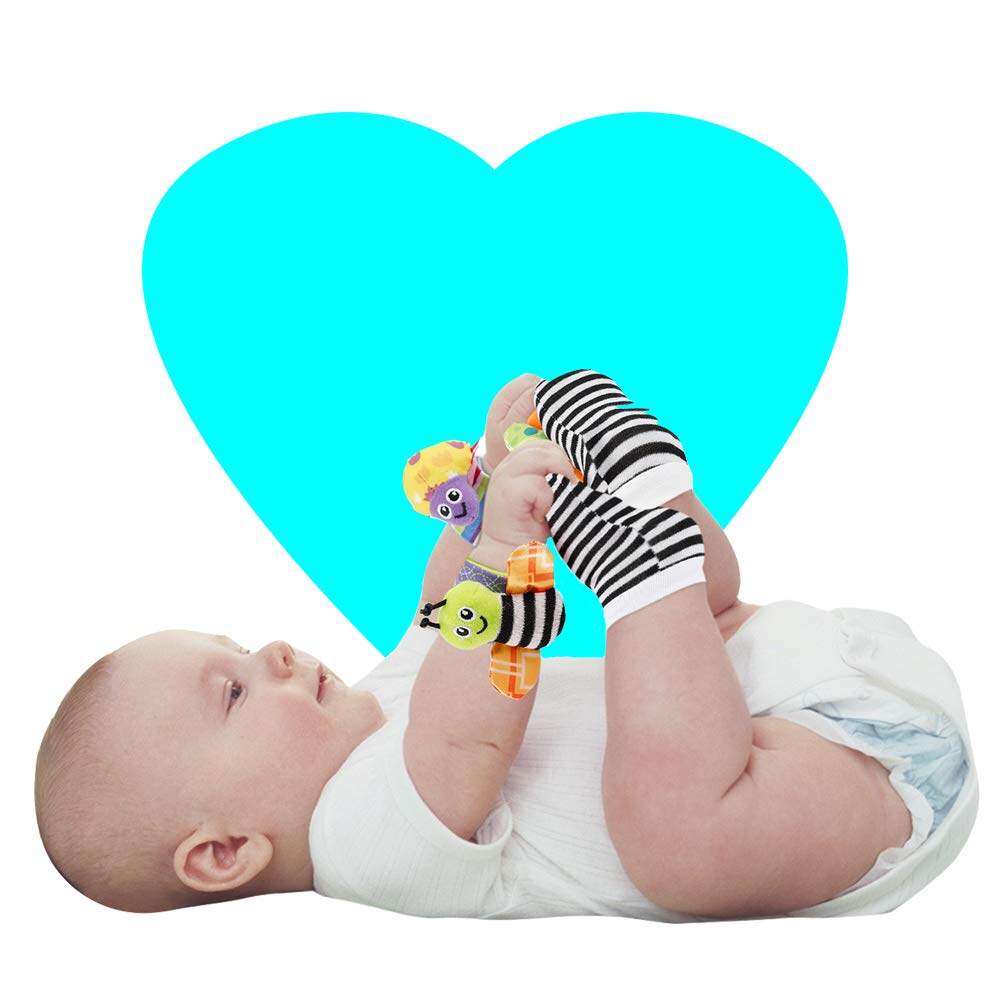 Foot Finder Socks & Wrist Rattles (Set C) - Newborn Toys for Baby Boy or Girl - Brain Development Infant Toys - Hand and Foot Rattles Suitable for 0-3, 3-6, 6-12 Months Babies M SOutGone