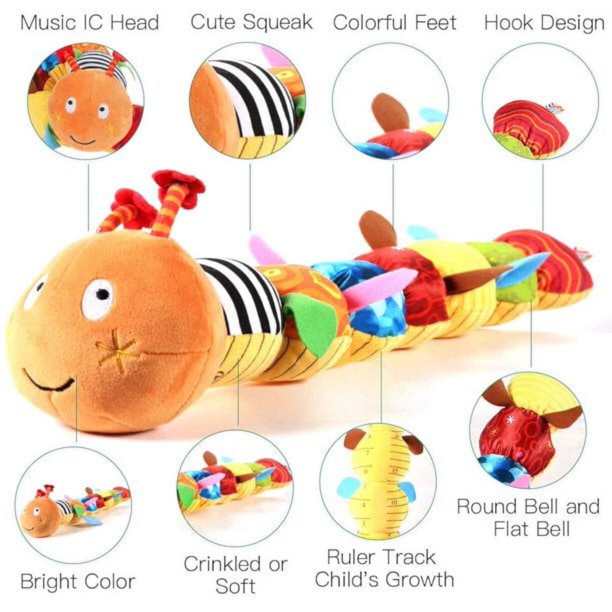 VATENIC baby toy music multicolor baby toy fold rattle soft tape ruler design, bells and rattles educational toddler plush toys, suitable for newborns, boys, girls and babies over 3 months old VATENIC