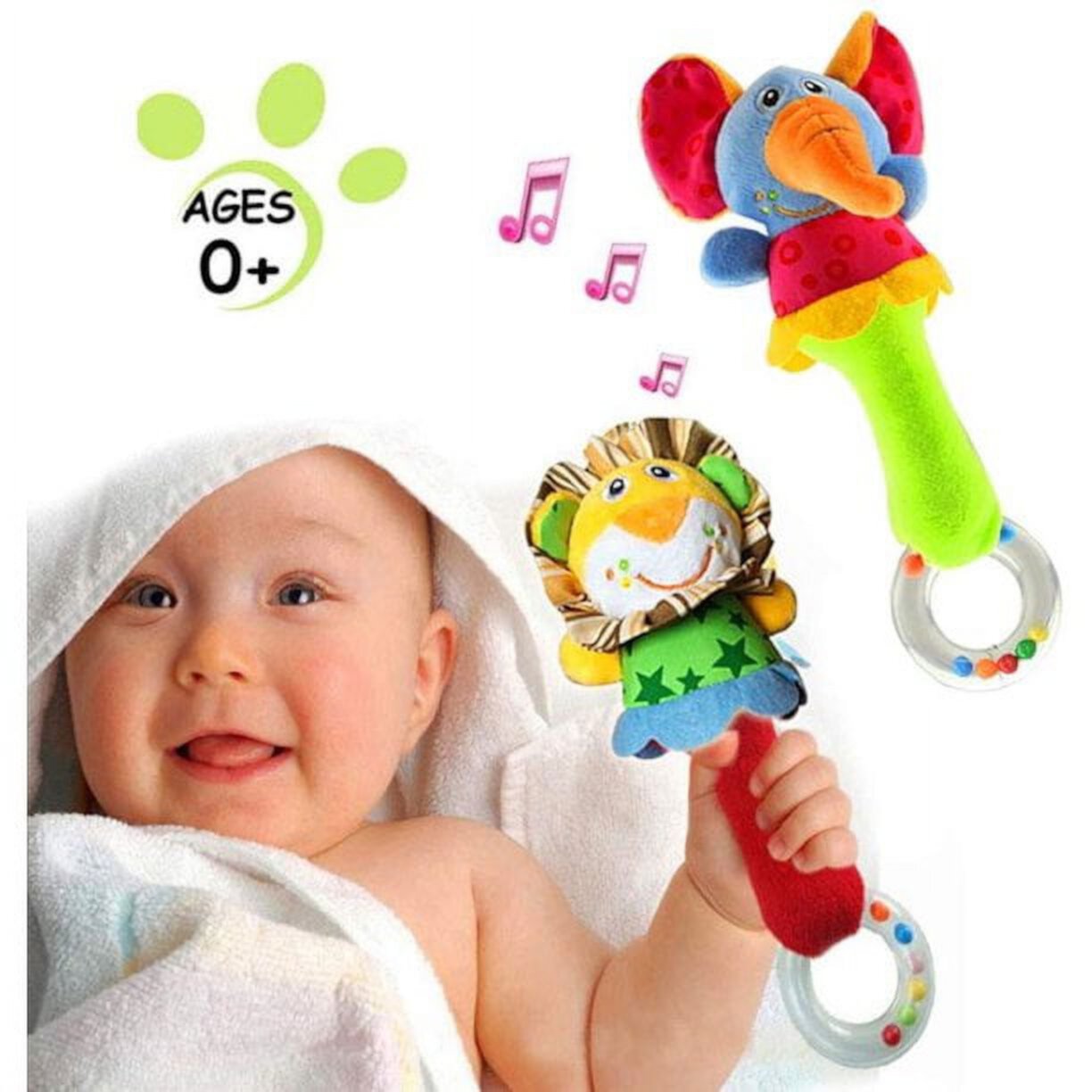 Baby Toys Soft Rattle, Baby Growing Up Holding Baby Toys, Cute Stuffed Animals with Sound, Suitable for 3, 6, 9, 12 Months Old Babies and Newborn Gifts (2 pieces) Zendure