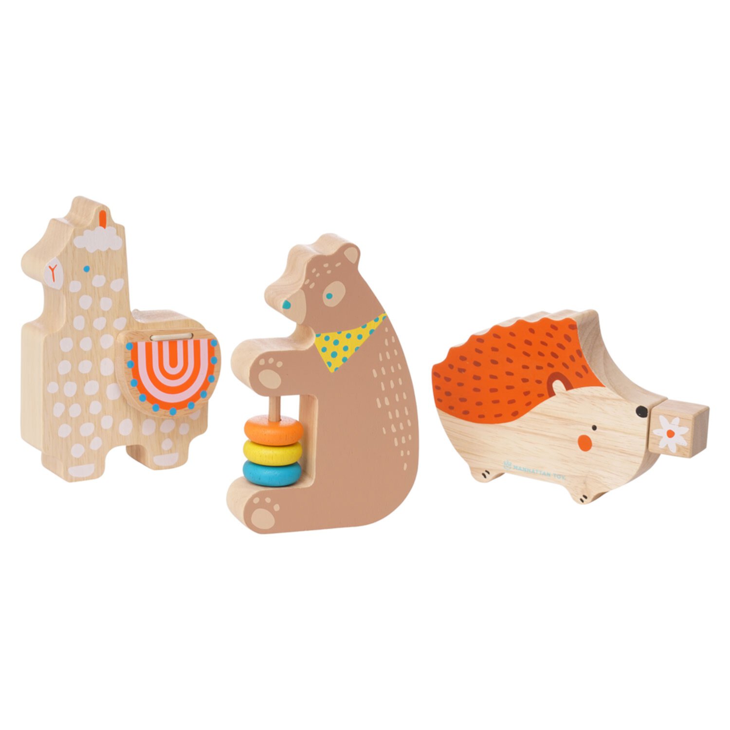 Manhattan Toy Musical Forest Trio 3 Piece Wooden Toy Set for Toddlers with Bear Rattle, Llama Clacker & Hedgehog Guiro Manhattan Toy