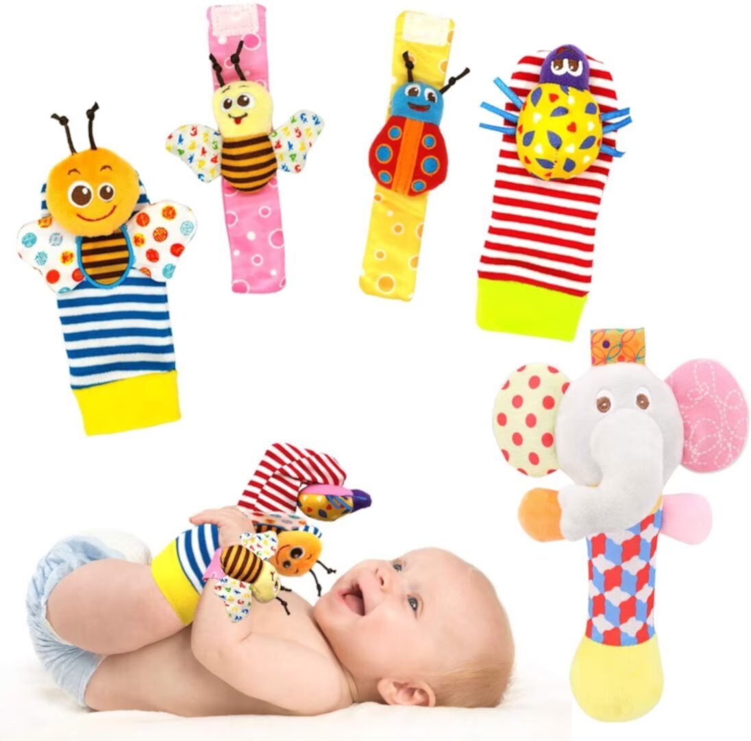 Infant Rattle Toy,  Wrist Rattles Foot Finder Rattle Sock Baby Toddlor Toy, Arm Hand Bracelet Rattle Shaker, Feet Leg Ankle Socks(5 pcs-BRE) BLOOBLOOMAX