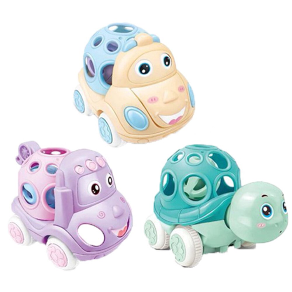 VATENIC 3Pcs Baby Rattles Rolling Cars, Push-Pull Toys with Soft Rubber, Friction Power Cars Suitable for 6-12 Months Old VATENIC