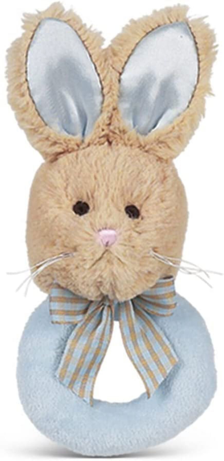 Bearington Baby Lil' Bunny Tail Blue Plush Stuffed Animal Soft Ring Rattle, 5.5" Bearington Collection