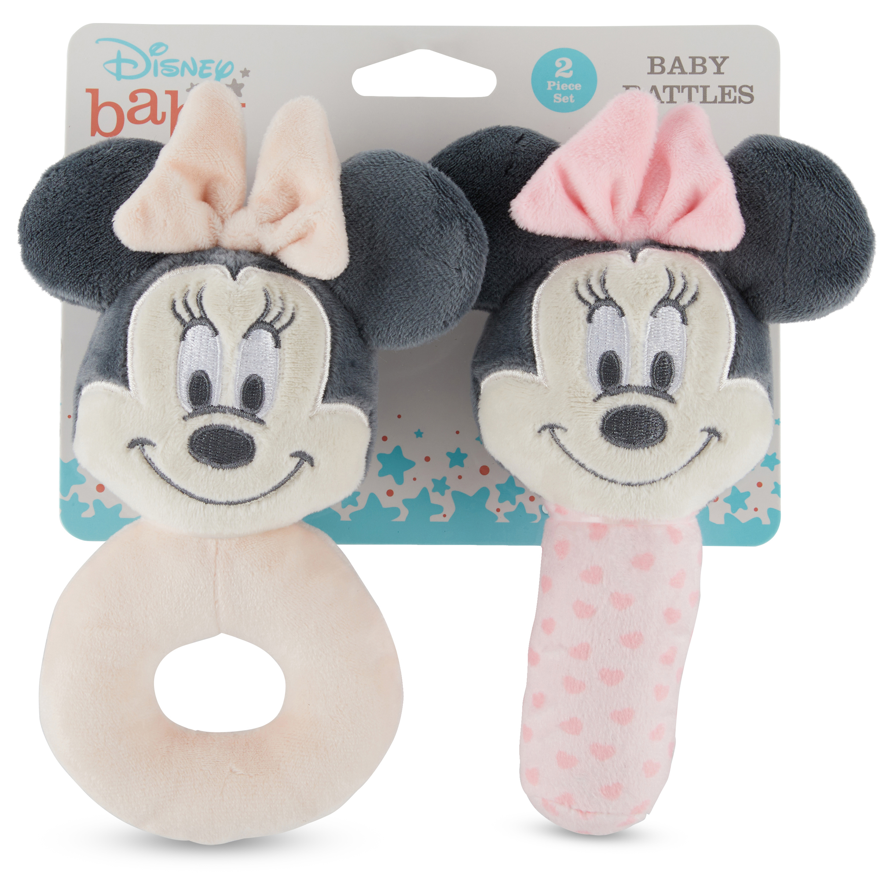 Disney Minnie Mouse Assorted Plush Lovie Rattle Set Pack of 2 - Soft and Cuddly Plush Material, Built-in Rattle for Sensory Stimulation, Vibrant Colors and Intricate Details Disney