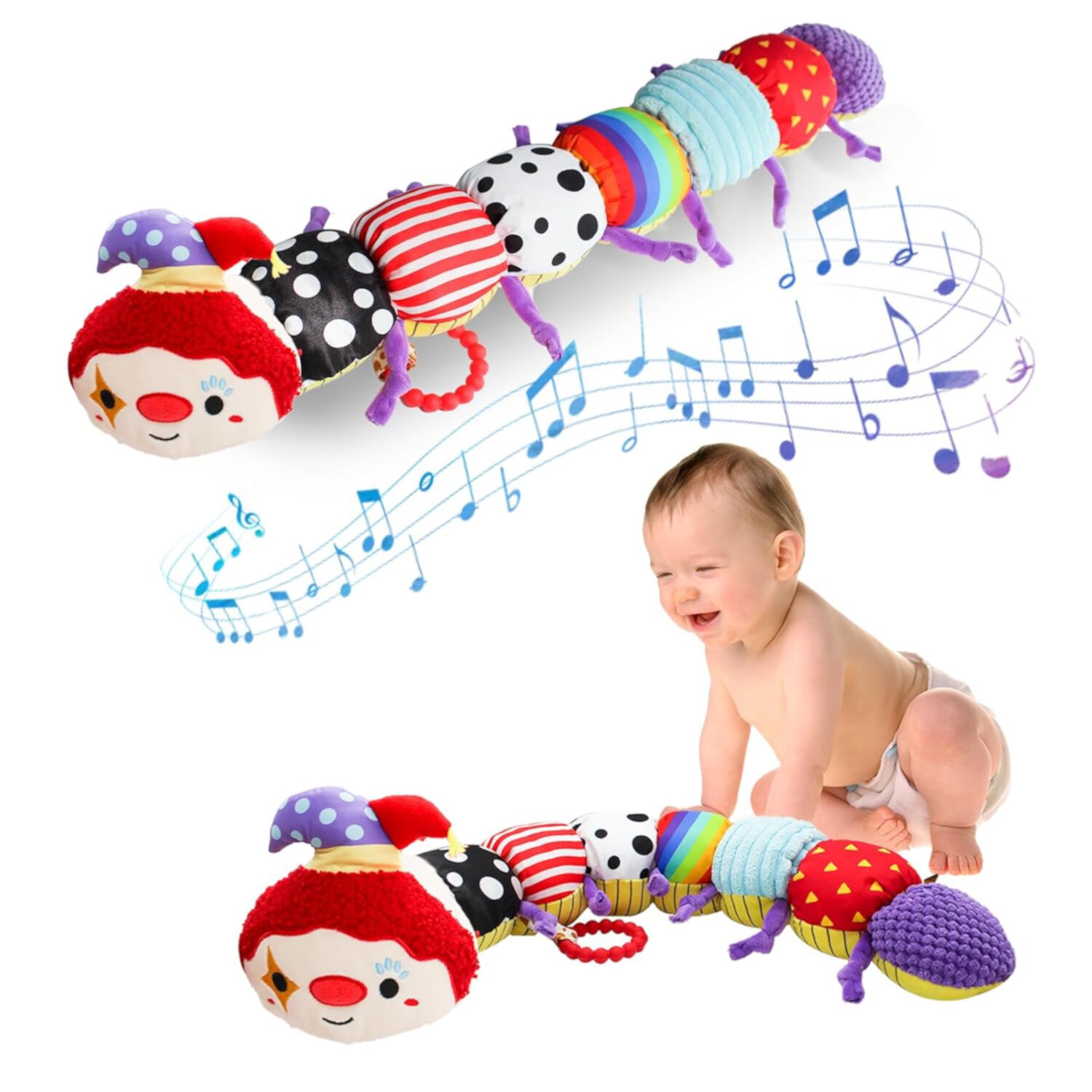 HANMUN Baby Toys 0-6 to 12 Months, Musical Infant Toys with Multi-Sensory Crinkle, Rattle and Textures, Soft Stuffed Animal Newborn Toys for 0-3-6-12 Month Old Baby Girls, Caterpillar，Green HANMUN