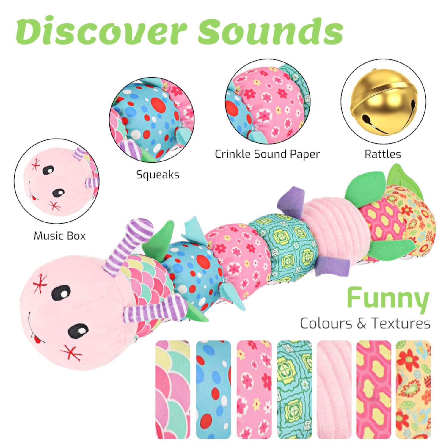 Kid Odyssey Infant Baby Musical Stuffed Animal Activity Soft Toys with Multi-Sensory Crinkle, Rattle and Textures, for Tummy Time Newborn 0-3-6-12 Months Kid Odyssey