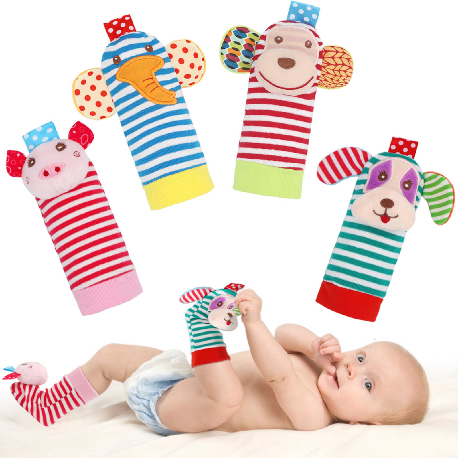 Baby Rattle Socks,  Foot Finder Rattle Sock Baby Toddlor Toy, Rattle Toy, Arm Hand Bracelet Rattle, Feet Leg Ankle Socks(4 pcs-F) BLOOBLOOMAX