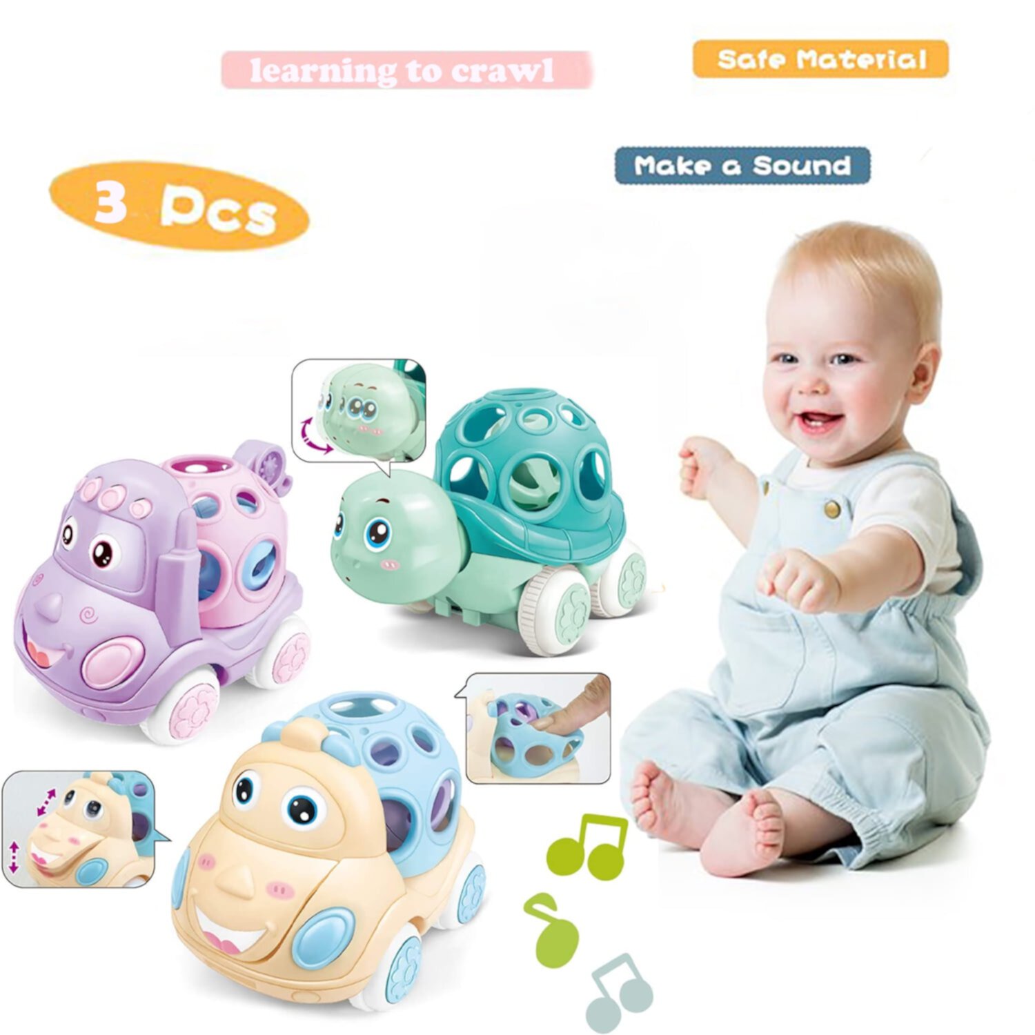 Baby Toys for 12-24 Months, Car Toys for 1 Year Old Toddler, Rattle & Roll Toys for Baby Boys Girls INvench