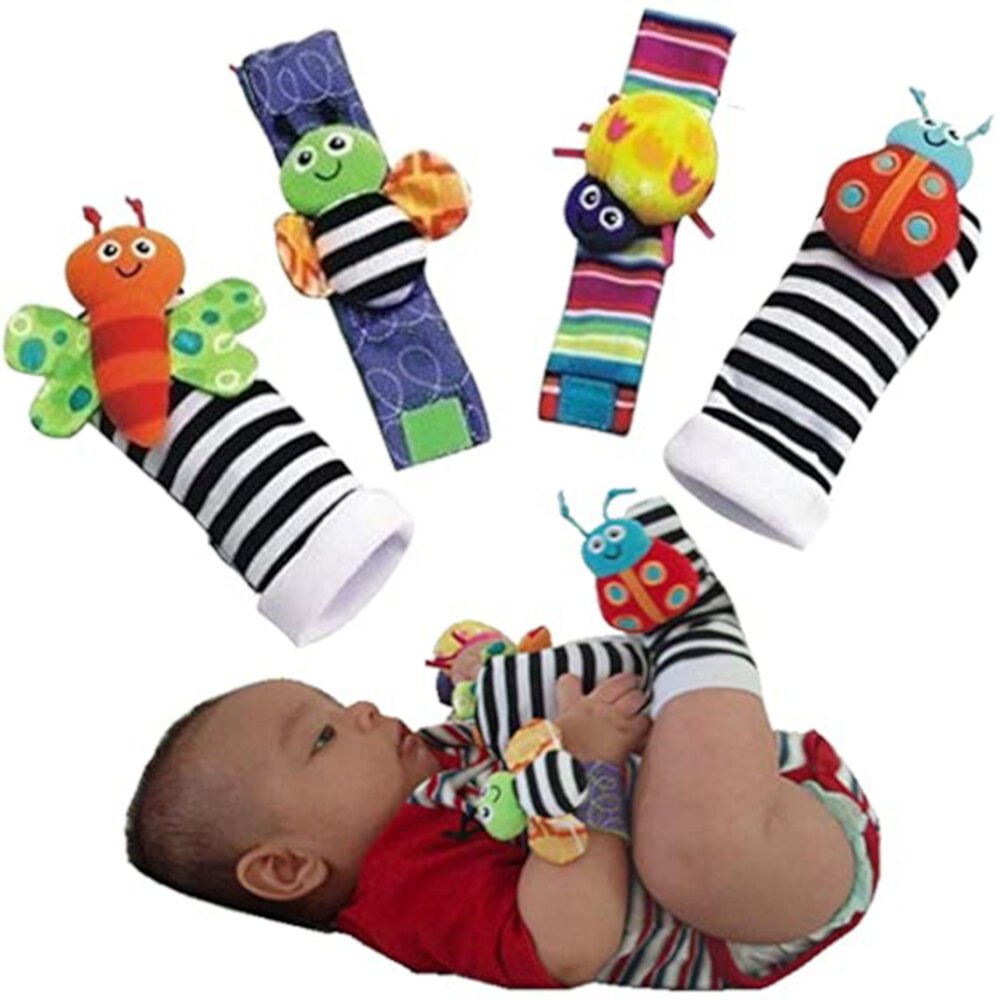 Baby Foot Finder & Wrist Rattle, Sensory Learning Toys for Infants Developmental, Unisex Newborn Socks Toys for 0-3, 3-6, 6-12 Months Babies(Butterfly Bugs Set) Aokur