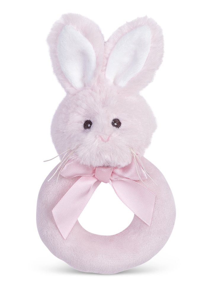 Bearington Baby Lil' Bunny Pink Plush Stuffed Animal Soft Ring Rattle, 5.5", Easter Bunny Rabbit, Easter Gift Bearington Collection