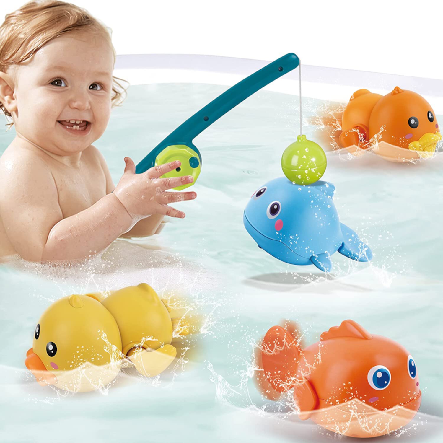 Bath Toys for Toddlers, Magnetic Fishing Games Baby Bath Toys, Wind-up Swimming Fish Duck Whale Toys Floating Pool Bathtub Tub Toys for Toddlers Kids Infant Age 1 2 3 4 5 Boys Girls Visit the Suorfoxs Store