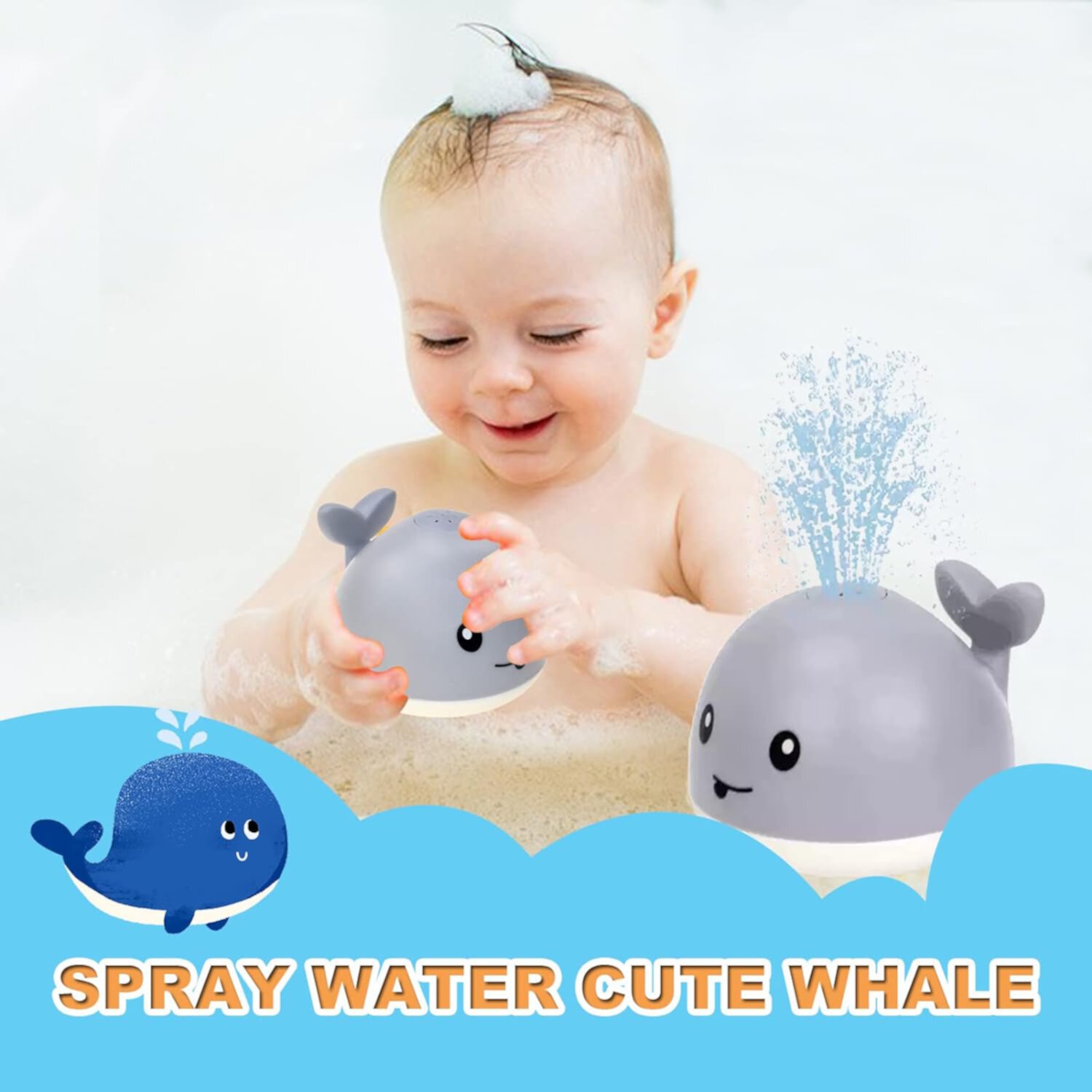 Flooyes Bath Toys for Kids, Whale Light up Floating Fountain Bath Toy for Toddlers 1-3, Baby Bathtub Girls Boys Christmas Gift Toys for 1 2 3 Year Old Flooyes