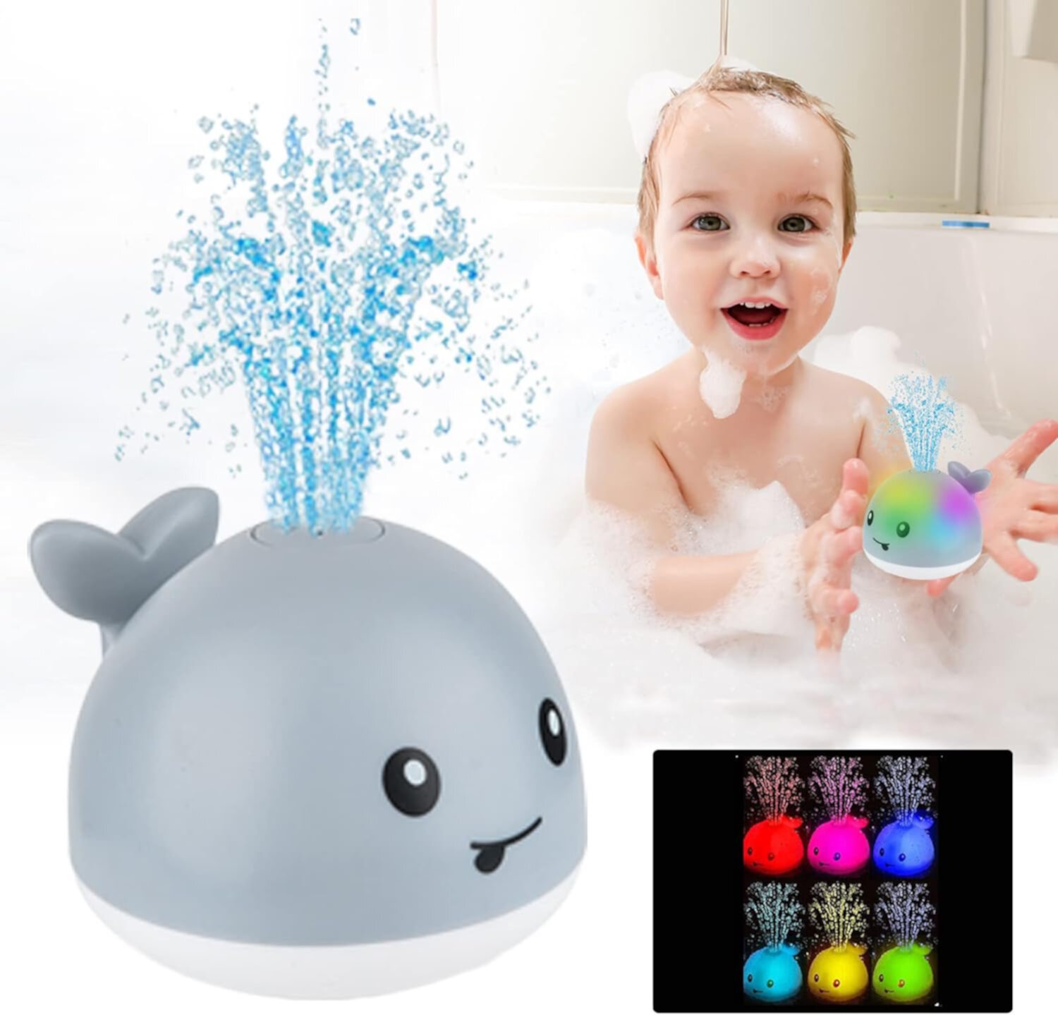 HopeRock Baby Bathtub Toys - Waterproof, Light-Up, and Fun Bath Time Swimming Pool Toys for Kids (Gray), Boys Girls Birthday Christmas Gift Baby Toys HopeRock