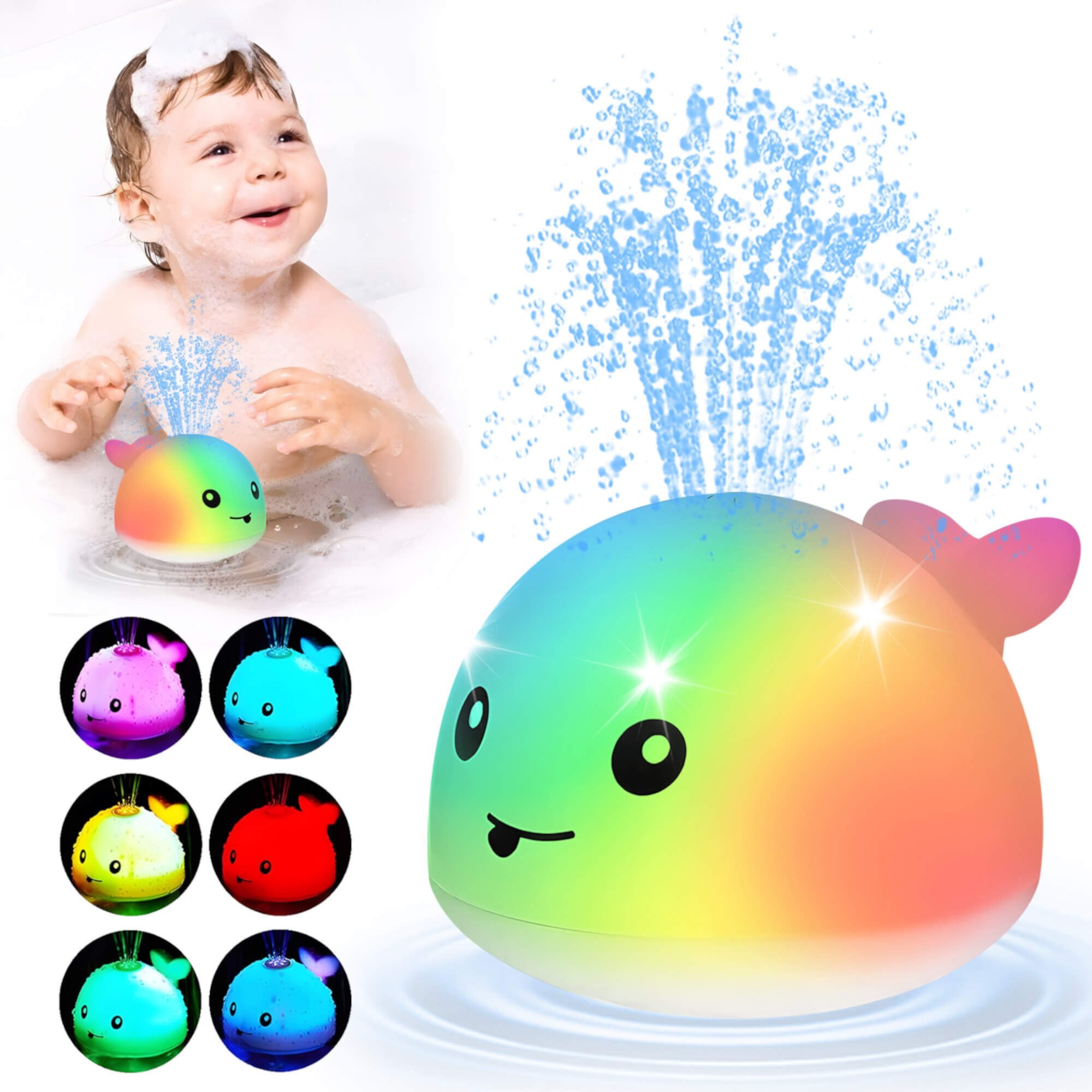 Fixdono Baby Bath Toys, Whale Bath Toy Sprinkler, Light Up Water Whale Bath Toy, Bathtub Toys for Toddlers 1-3, Pool Bathroom Baby Toy Birthday Gift for Toddlers Kids Boys Girls Fixdono