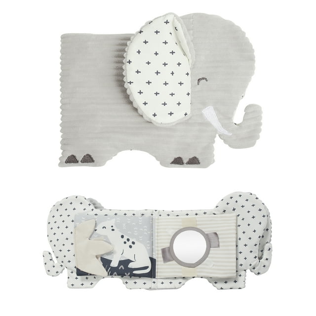 Modern Moments by Gerber Baby Boy Developmental Soft Crinkle Book, Gray Elephant Modern Moments