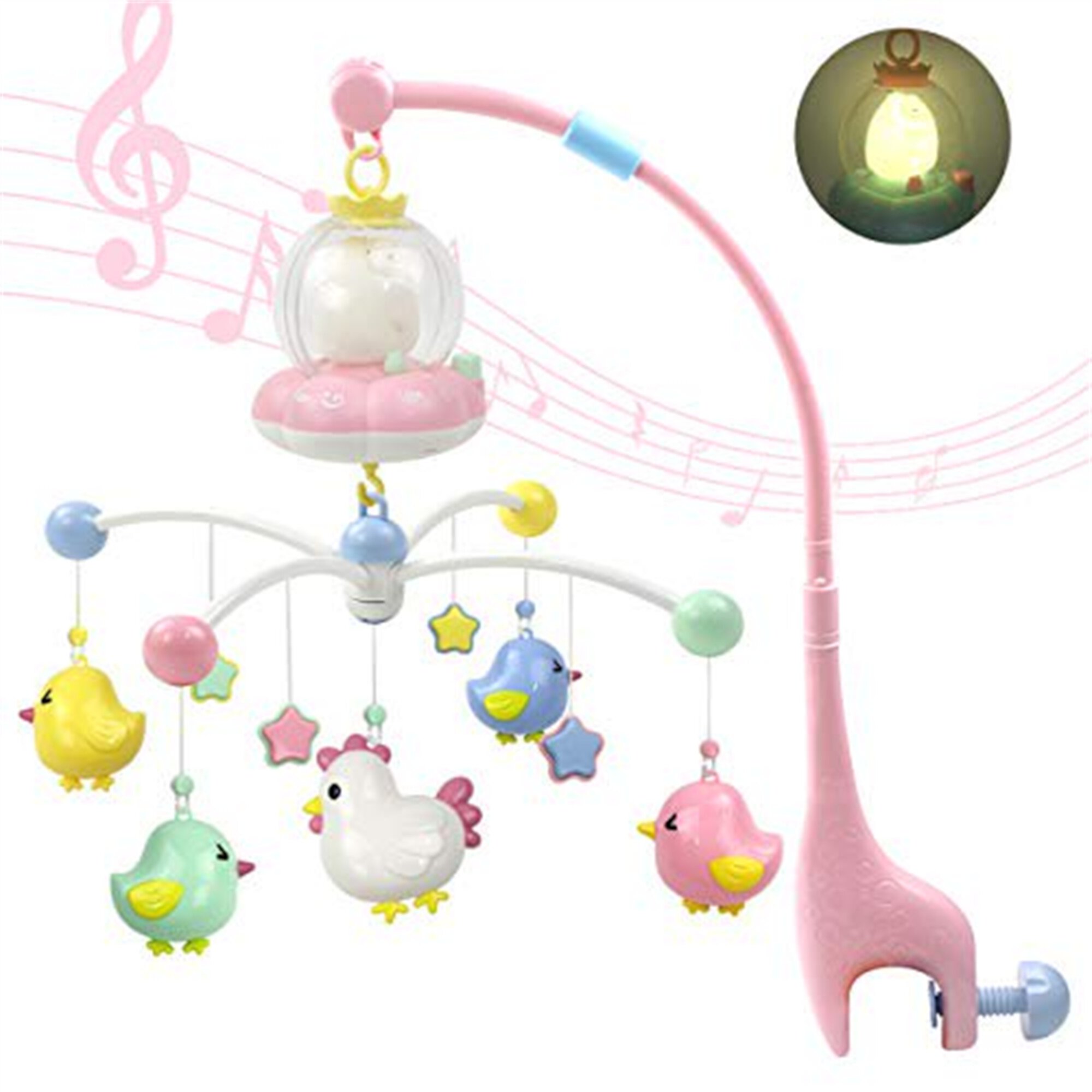 Cozyroom Baby Crib Mobile with Lights and Soothing Music Animals, Pink Cozy.room