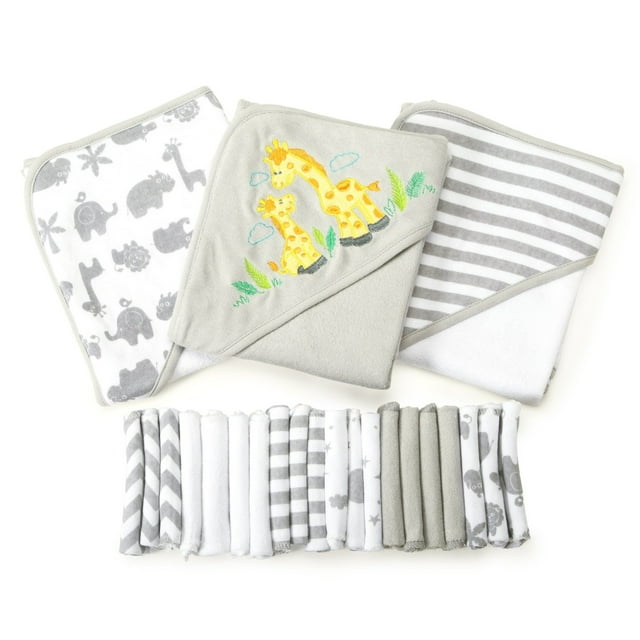 Spasilk Bath Hooded Towels & Washcloths Set for Babies, 23-Piece Gift Set, Gray Giraffe Visit the Spasilk Store