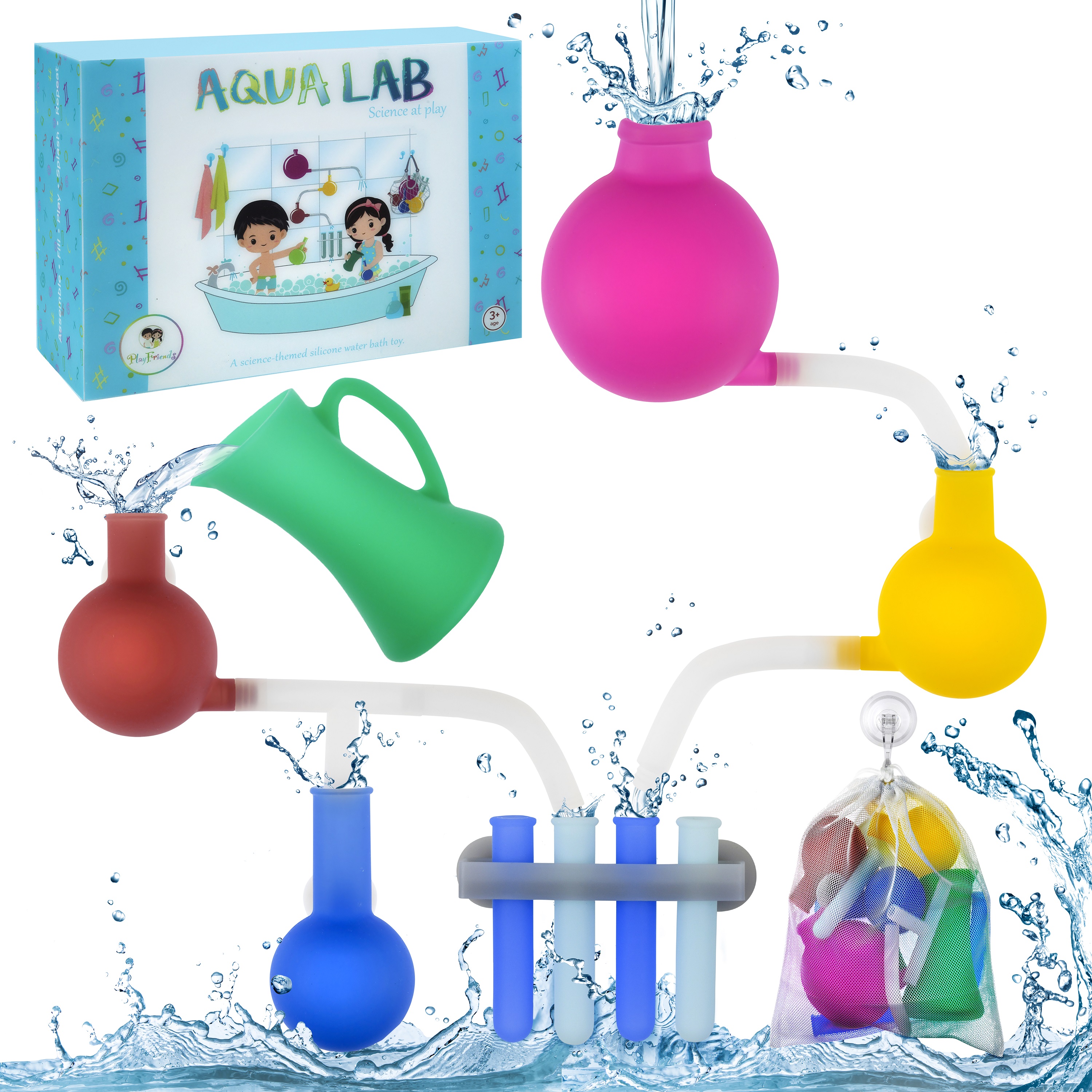 Playfriends- Aqualab Ciencia Temática Silicona Bath Toy para Niños de 4 a 8 Años, Succión de Pared Bath Toy Playfriends