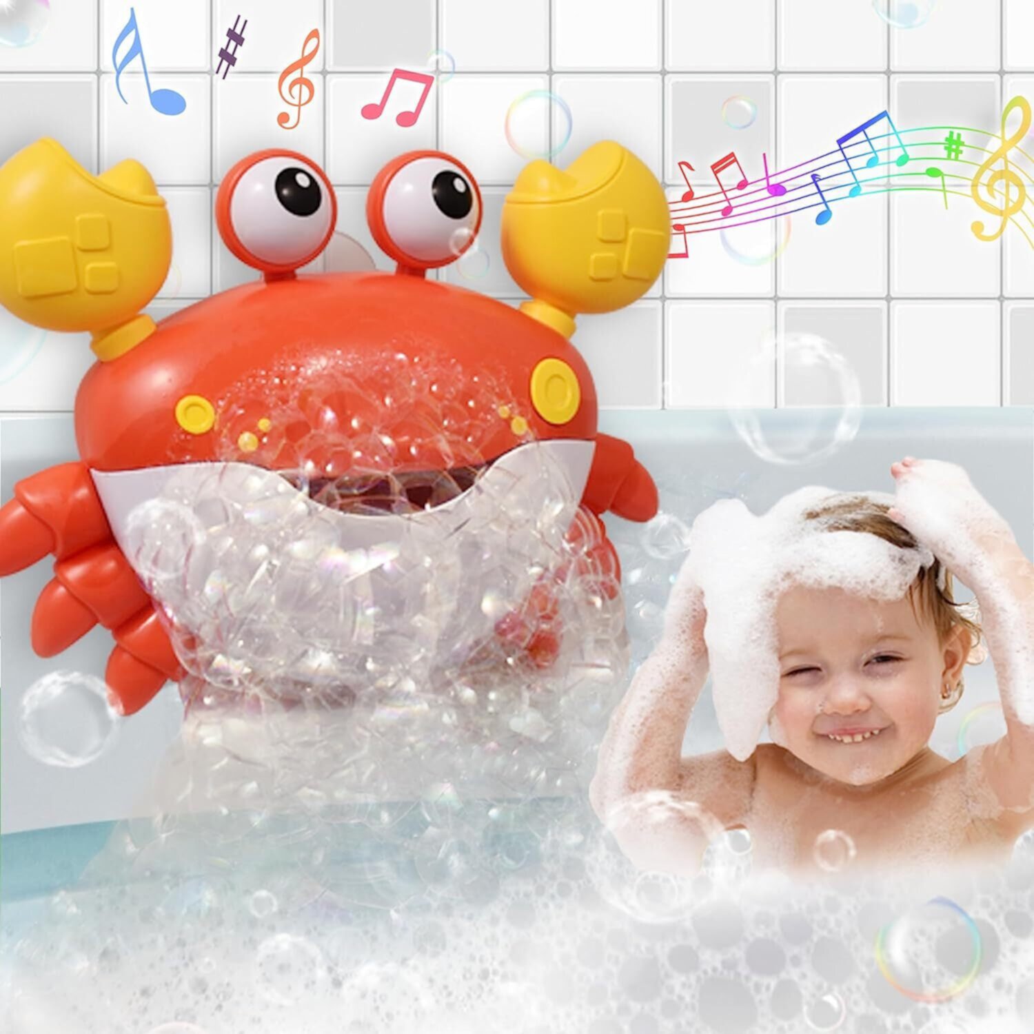 KORIMEFA Crab Bubble Bath Maker for The Bathtub, Baby Bath Toys Crab Bubble Blower Foam Maker Machine with Music, Great Gifts for Infant Child Kids Summer Happy Tub Time KORIMEFA