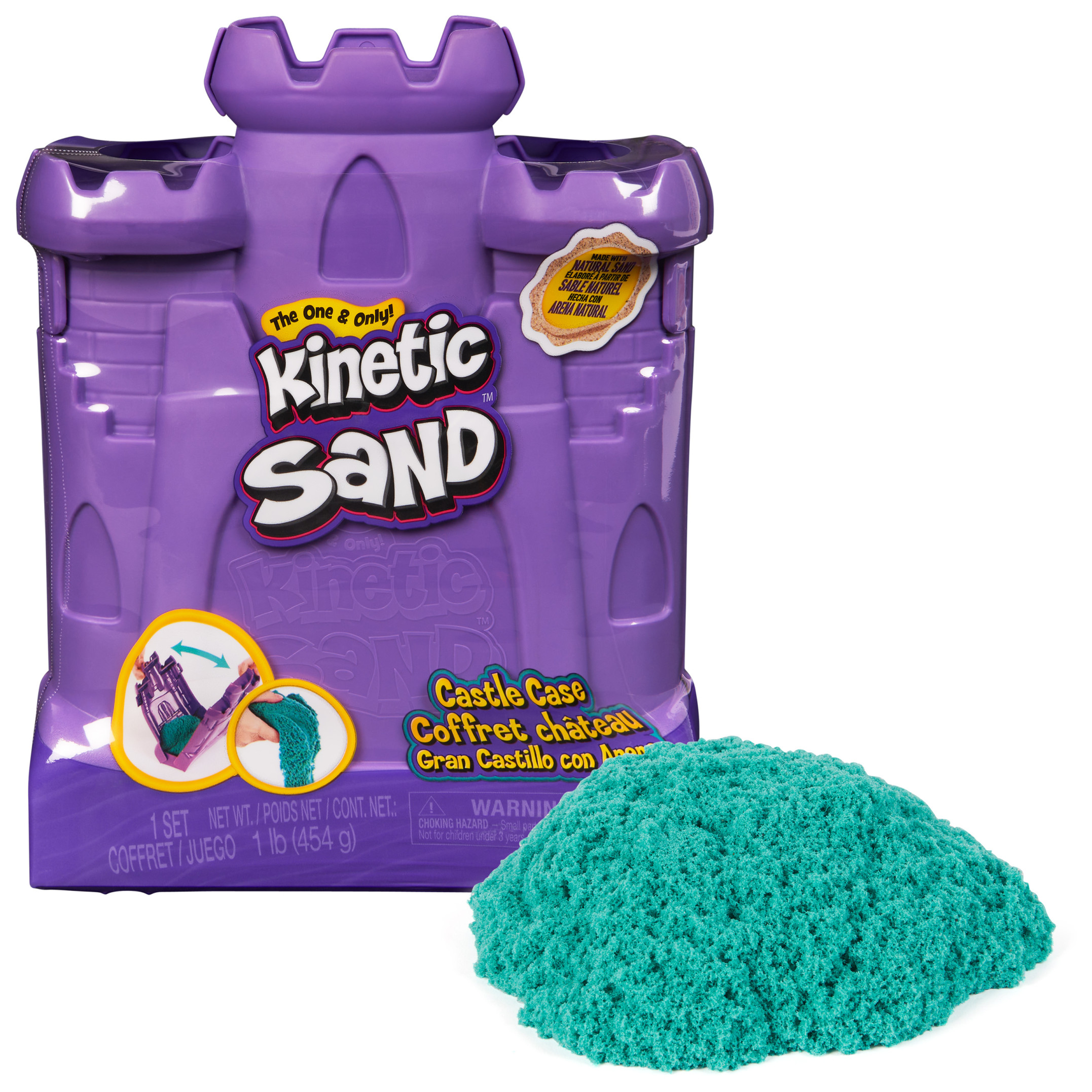 Kinetic Sand, Castle Case with Play Area, 1lb Teal Play Sand Kinetic Sand