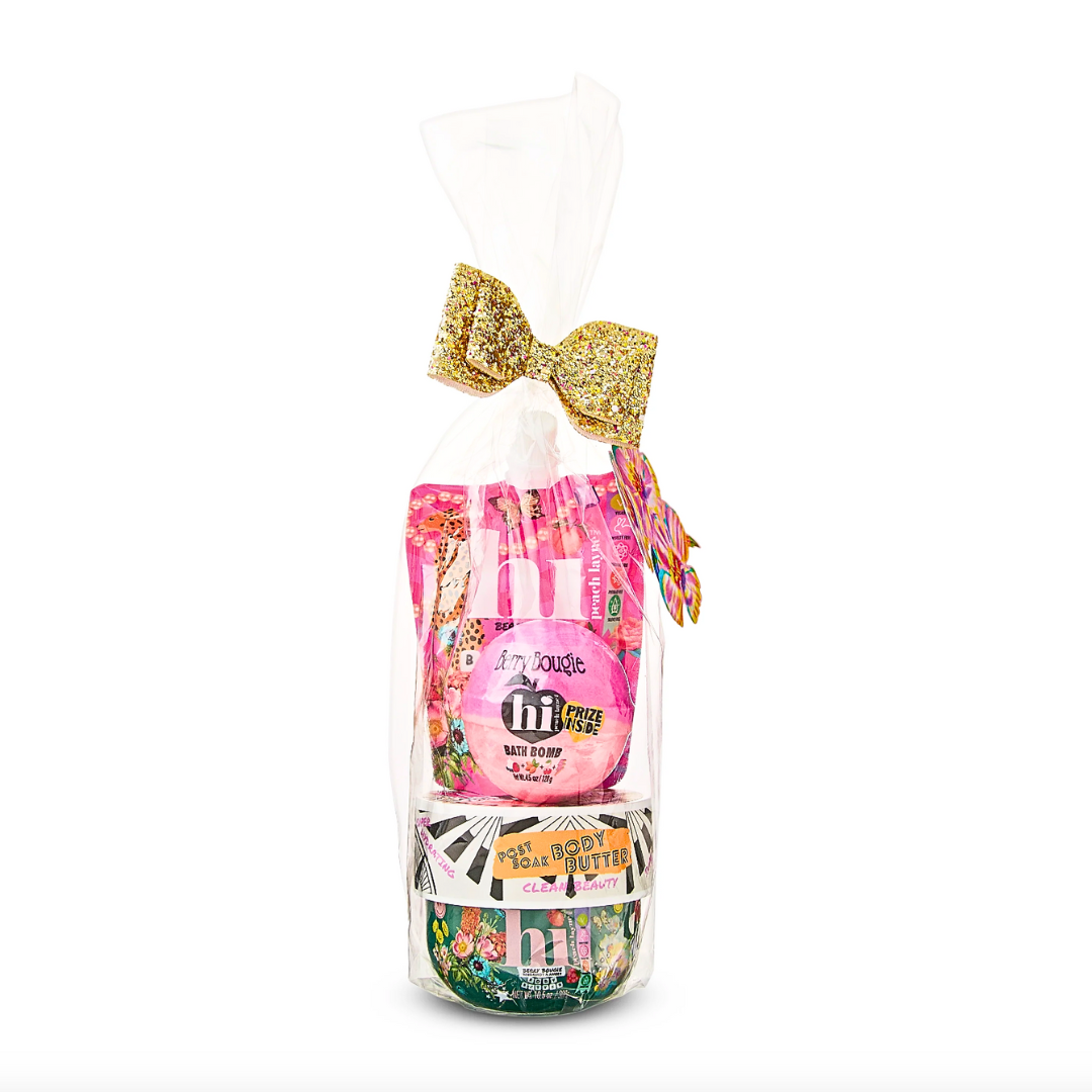 Hi Peach Layne Berry Bougie Scented Jar Gift Set with Bubble Bath, Bath Bomb, and Body Cream Hi Peach Layne