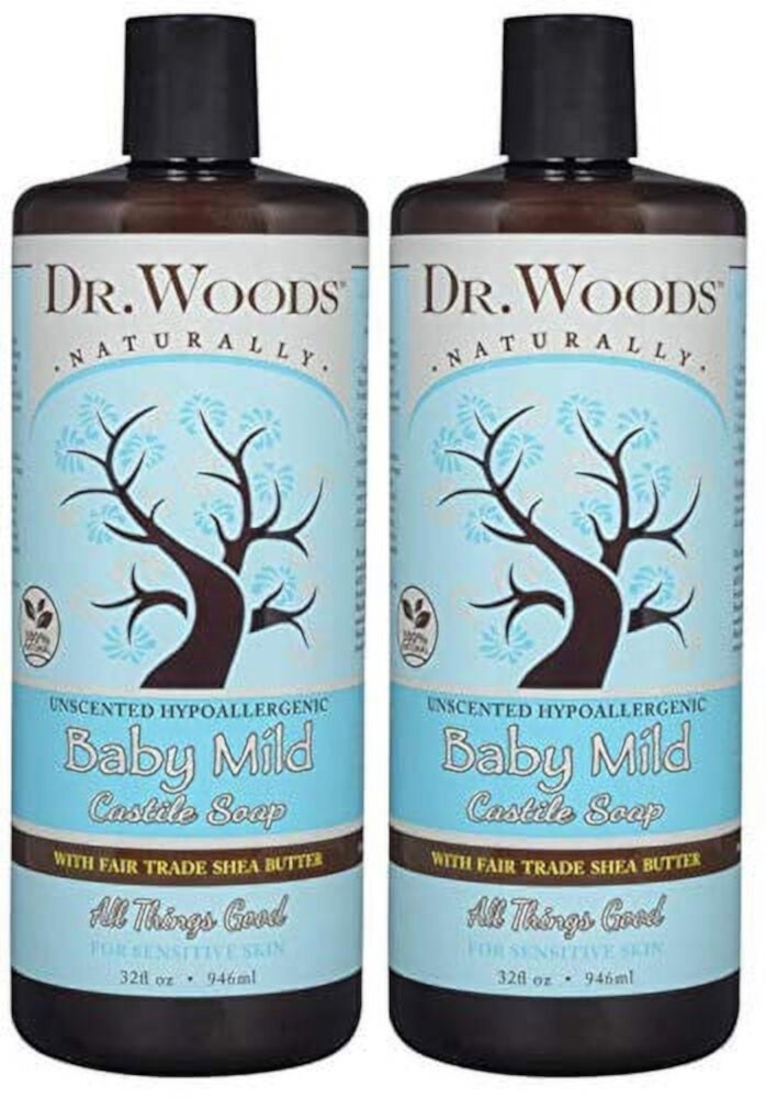 Dr. Woods Baby Mild Unscented Liquid Castile Soap with Organic Shea Butter, 32 Ounce (Pack of 3) Dr. Woods