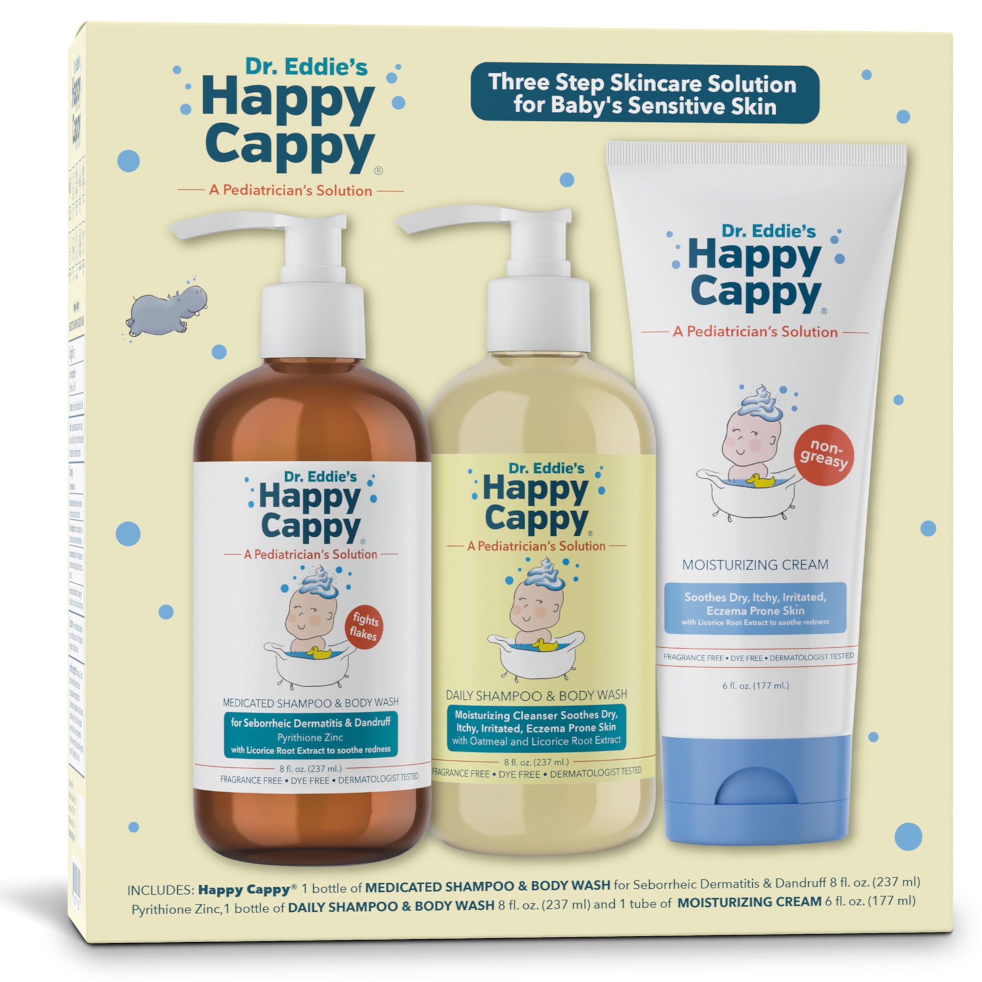 Dr. Eddie's Happy Cappy Gift Set, Unisex Skincare Solution for Baby's Sensitive Skin, 3 Pieces Happy Cappy