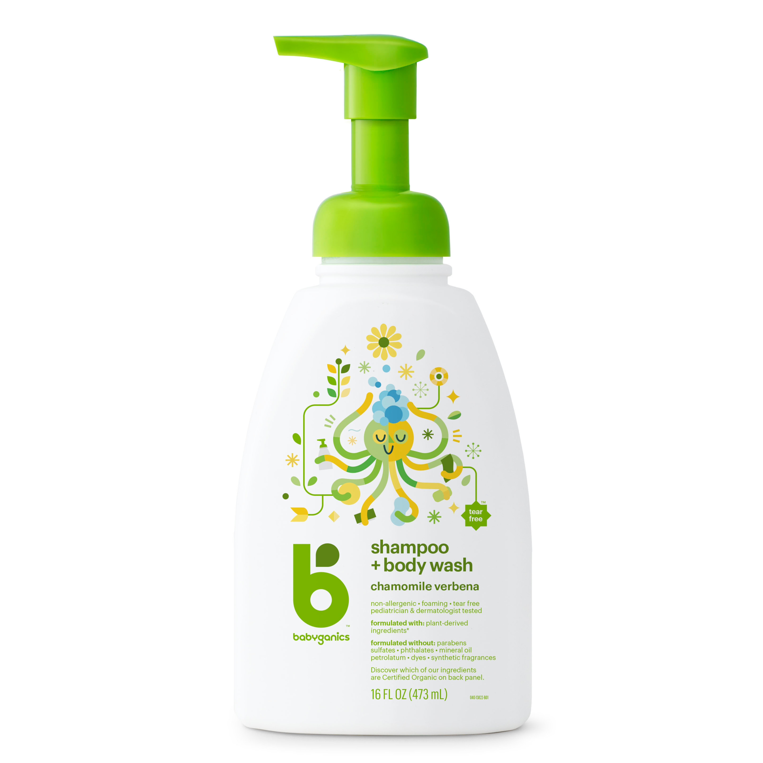 Babyganics Baby Shampoo + Body Wash Pump Bottle, Chamomile Verbena, 16oz Babyganics