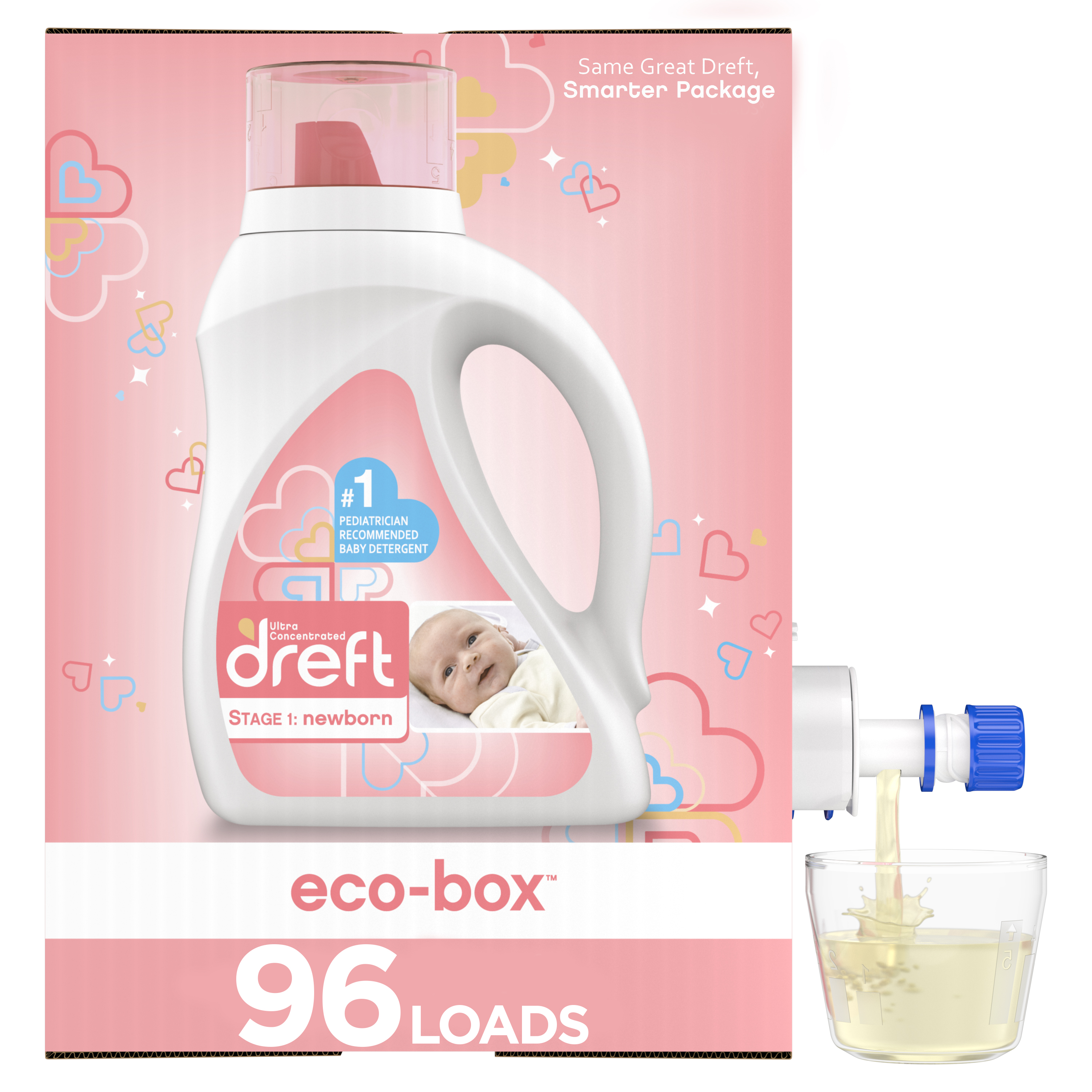 Dreft Stage 1: Newborn, Liquid Laundry Baby Detergent Eco-Box, HE Compatible, 105 fl oz 96 loads Dreft