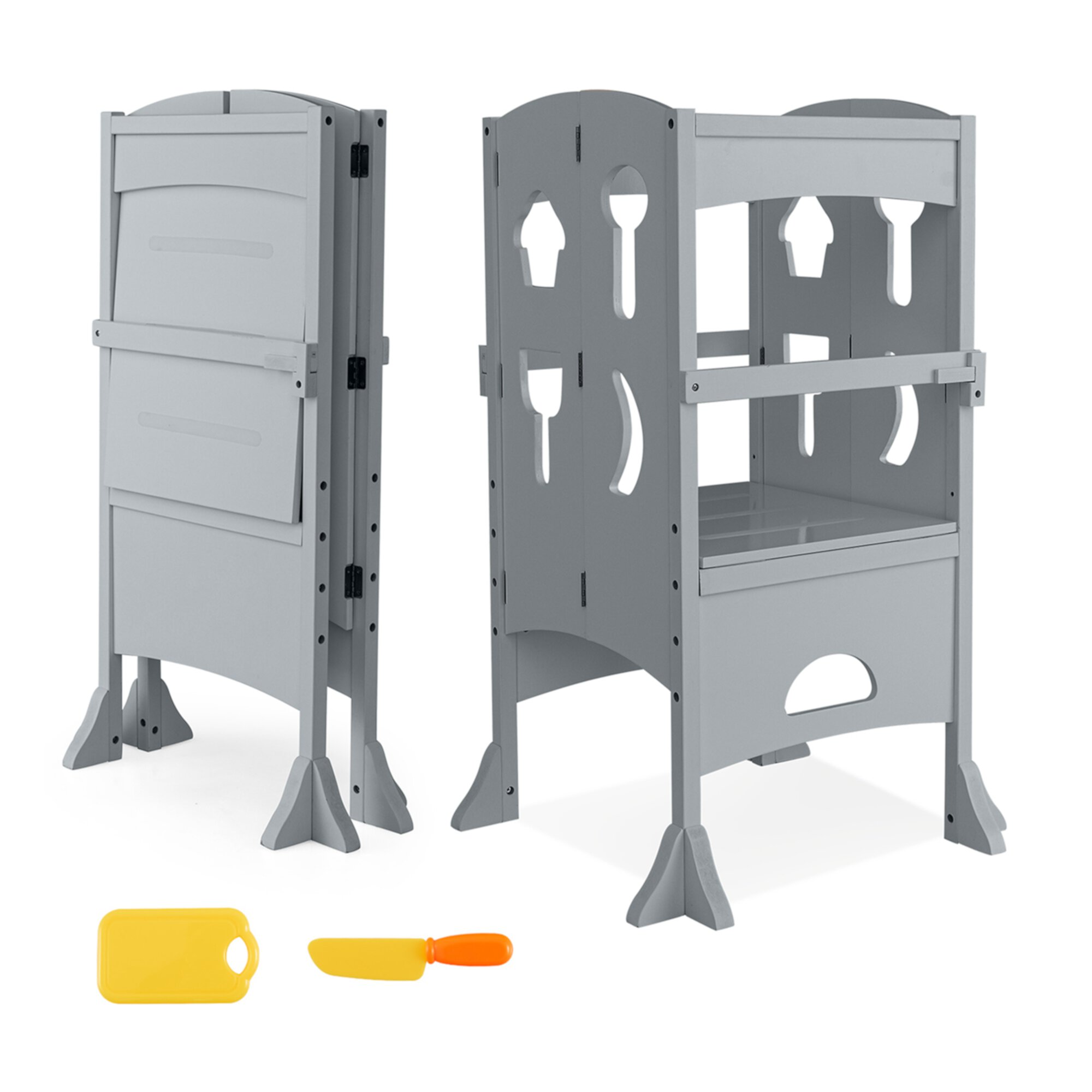 Costway Folding Kitchen Kids Step Ladder Stool Wooden Toddler Safety Tower Helper Gray Visit the Costway Store