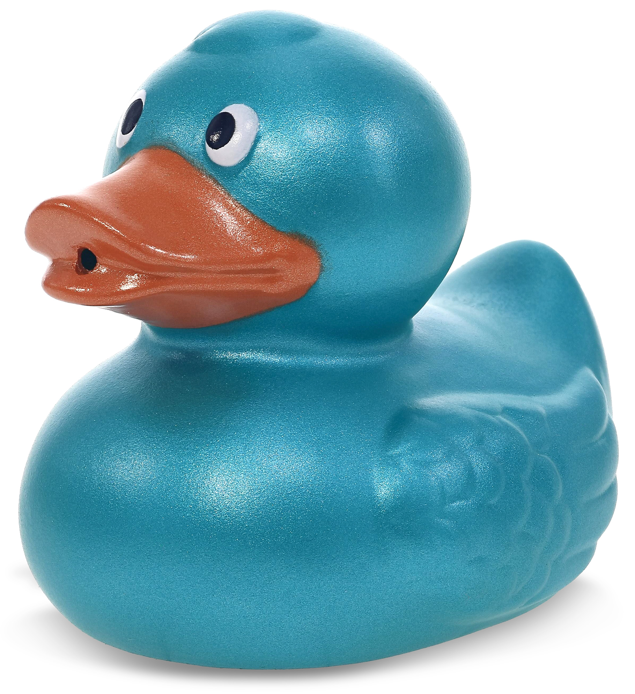 DolliBu Metallic Blue Duck  Bath Buddy Squirter - Floating Blue Duck Rubber Bath Toy, Fun Water Squirting Bath Time Play For Toddlers, Animal Toy For Bathtub, Beach, and Pool for Girls and Boys Puzzled