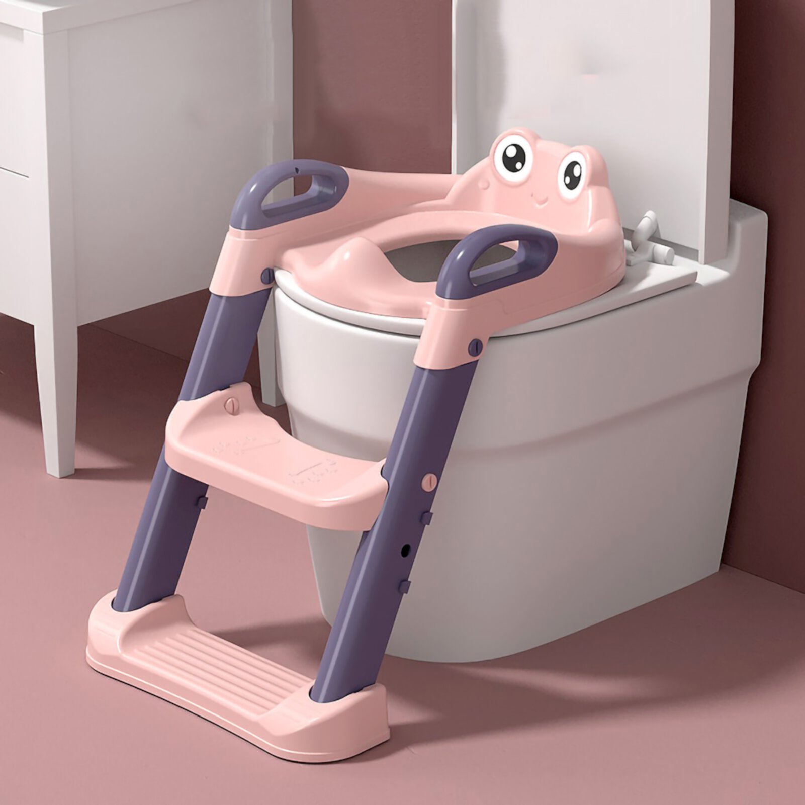 Potty Training Ladder Baby Potty Training Seat Baby Potty Training Seat With Step Stool Foldable Training Toilet For Toddler Children Pink Keenso