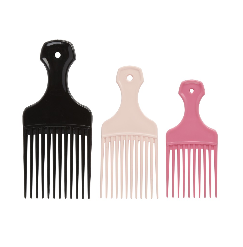 Conair Lift & Define Detangling Hair Pick Combs in Multi-Size Pack, Black, Light Blue and Pink, 3 Ct Conair