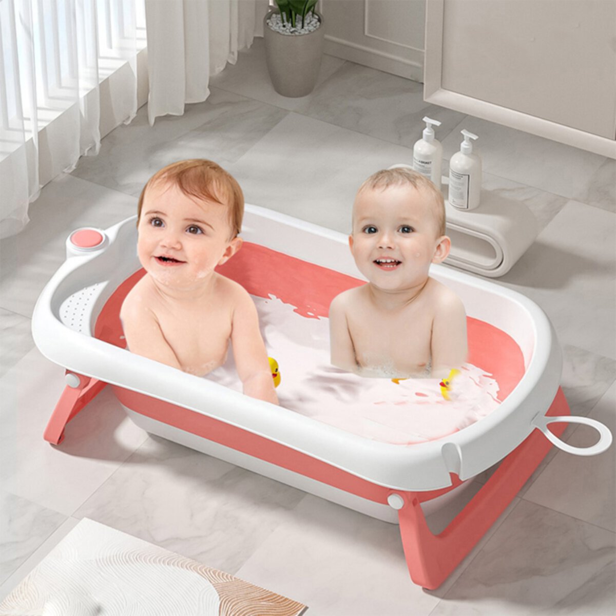 MONEHANE 31.5in Folding Baby Bath Tub, Home Travel Portable Foldable Baby Bathtub for Infant,Newborn,Toddler, Red MONEHANE