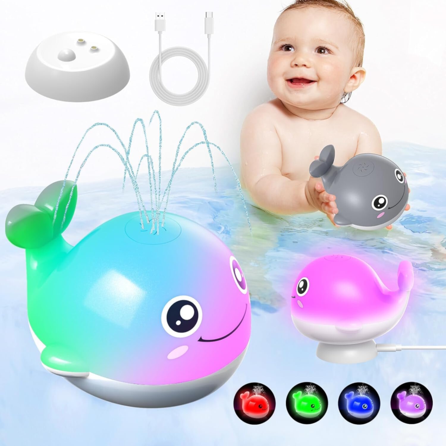 Kid Odyssey Baby Bath Toys, Automatic Induction Sprinkler Bathtub Shower Toys with LED Light Kid Odyssey